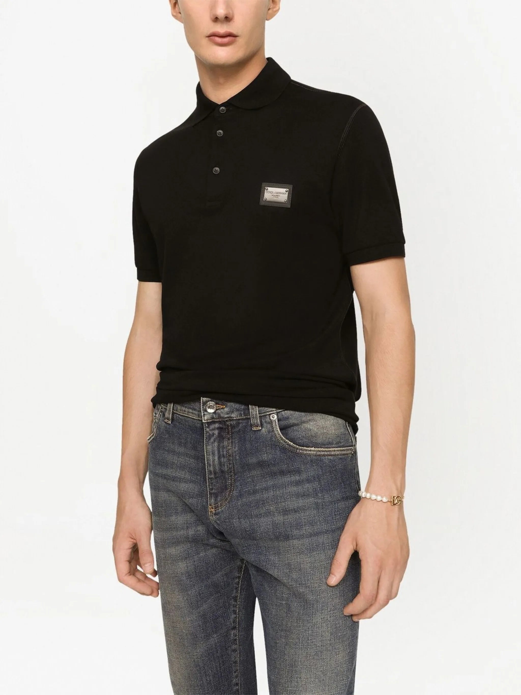 Pique-Poloshirt mit Logo-Schild