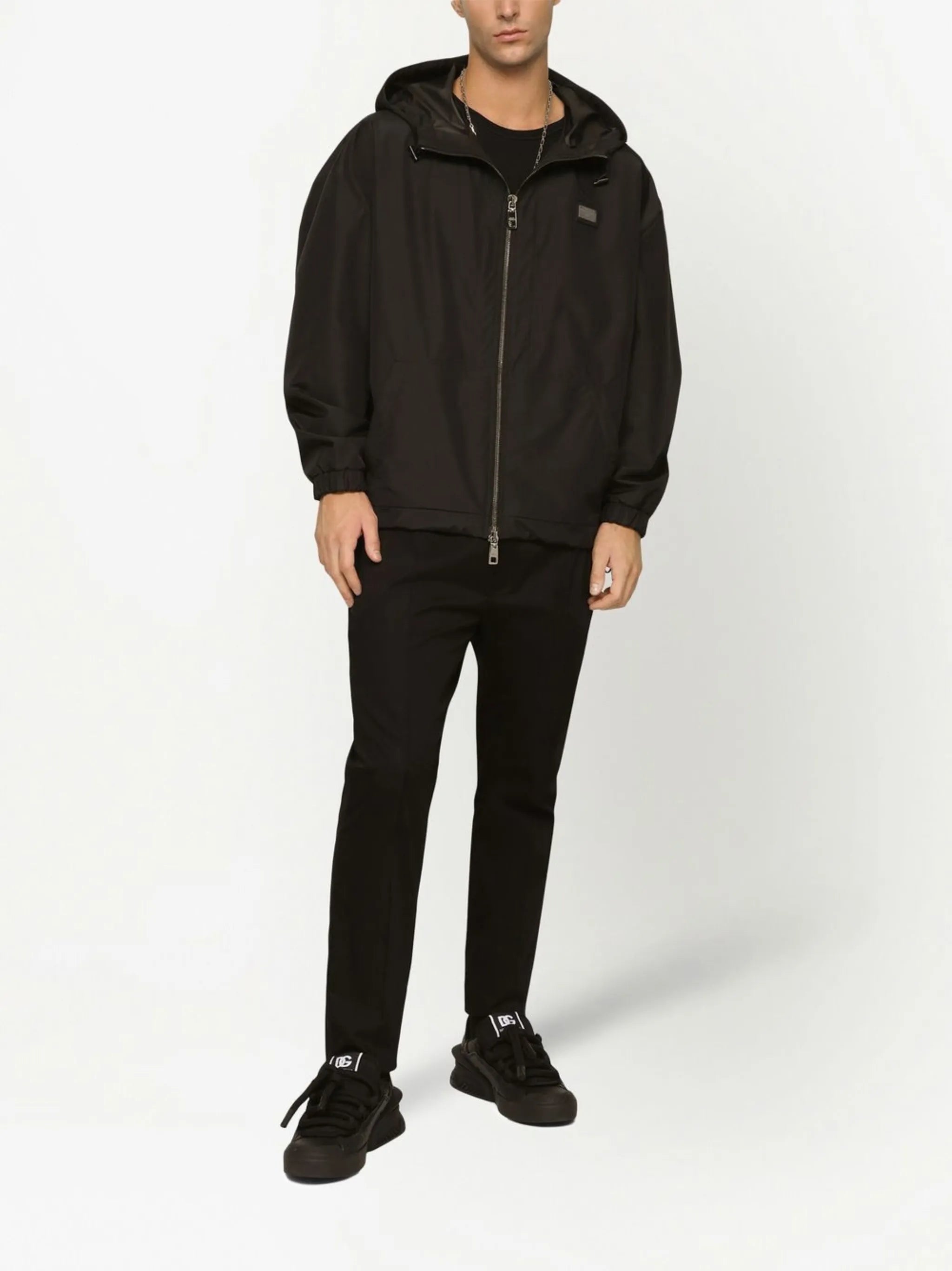 Hooded jacket with logo patch