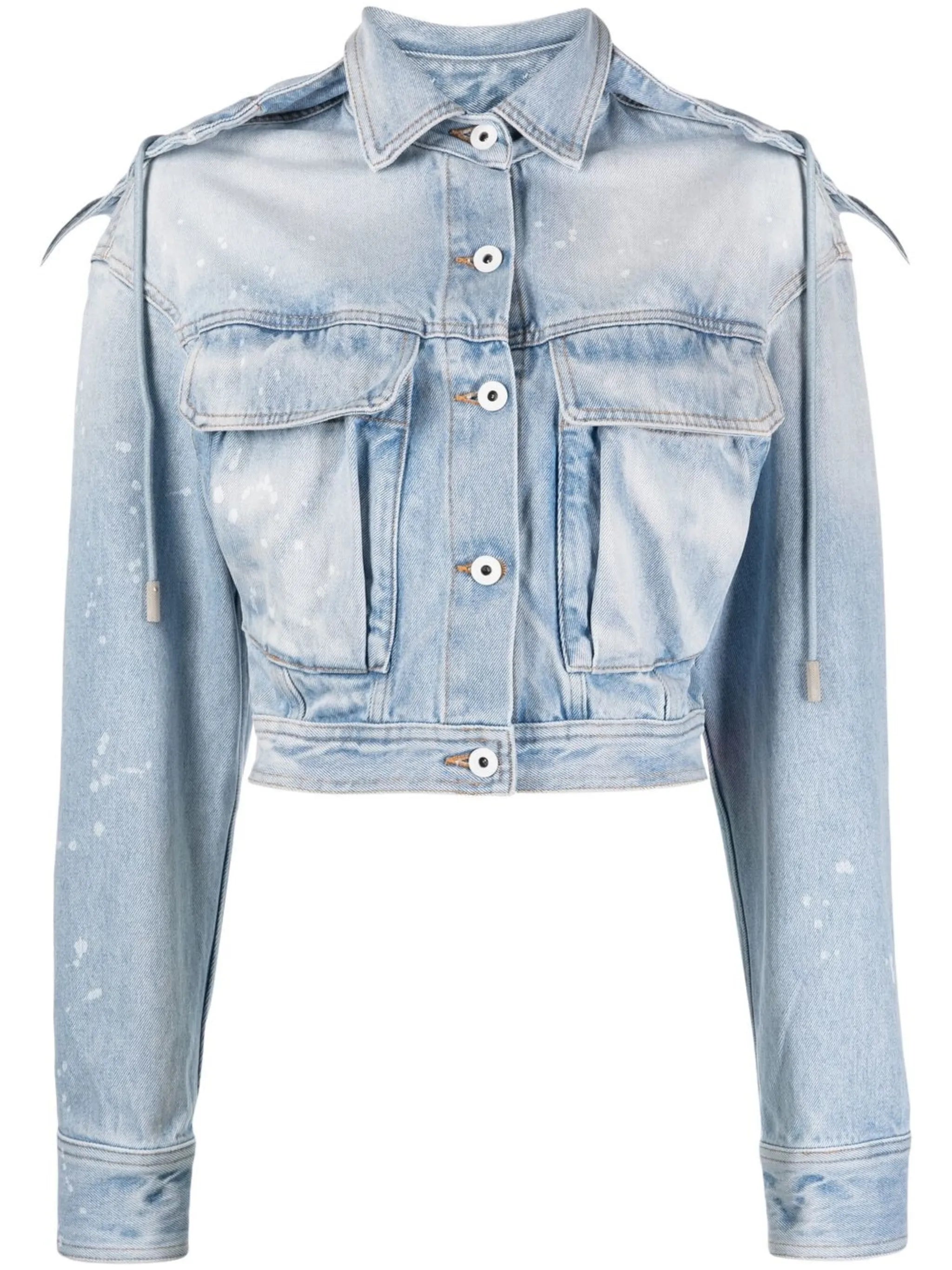 Cropped denim jacket in distressed look