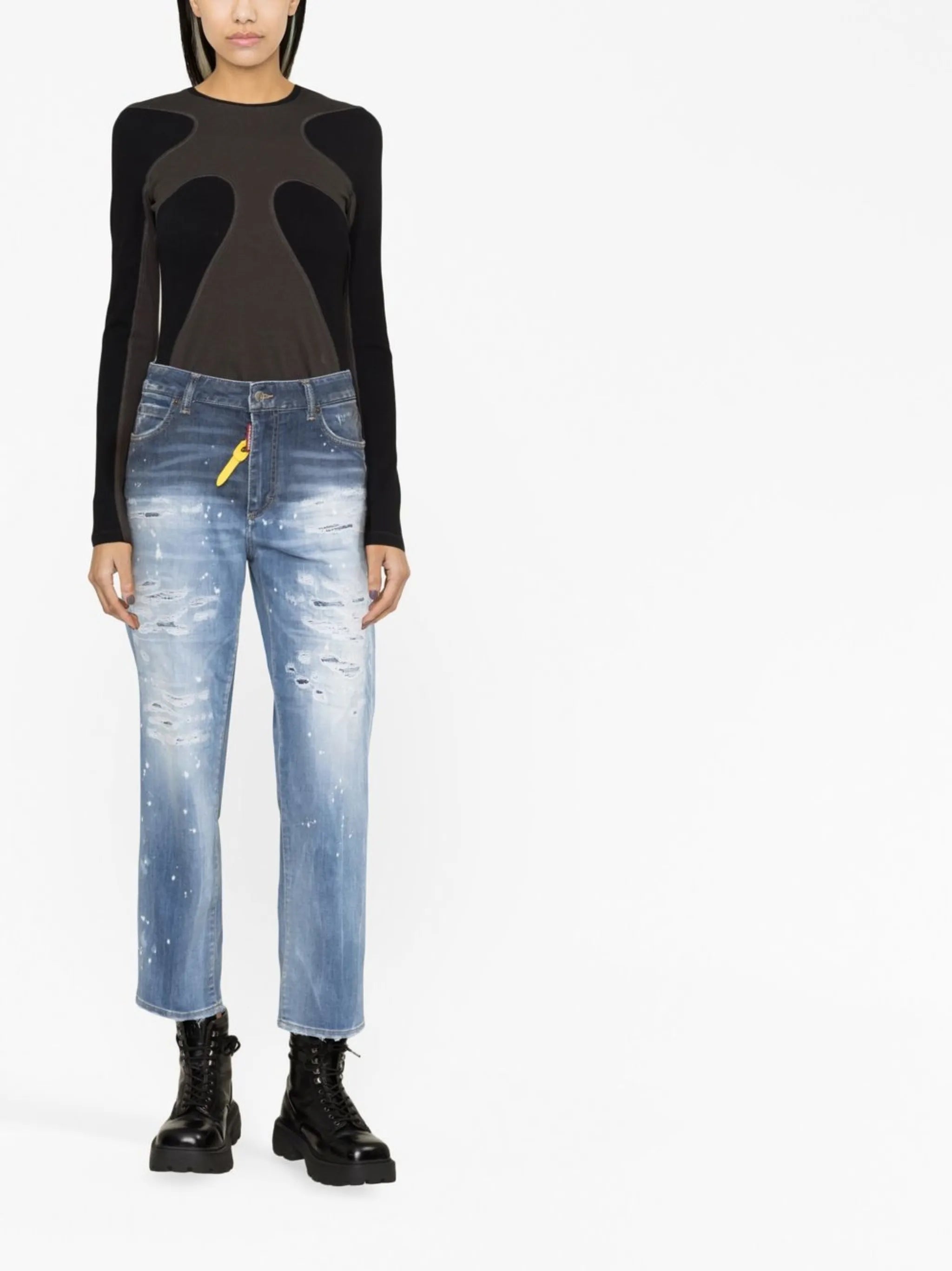 Cropped-Jeans mit Logo