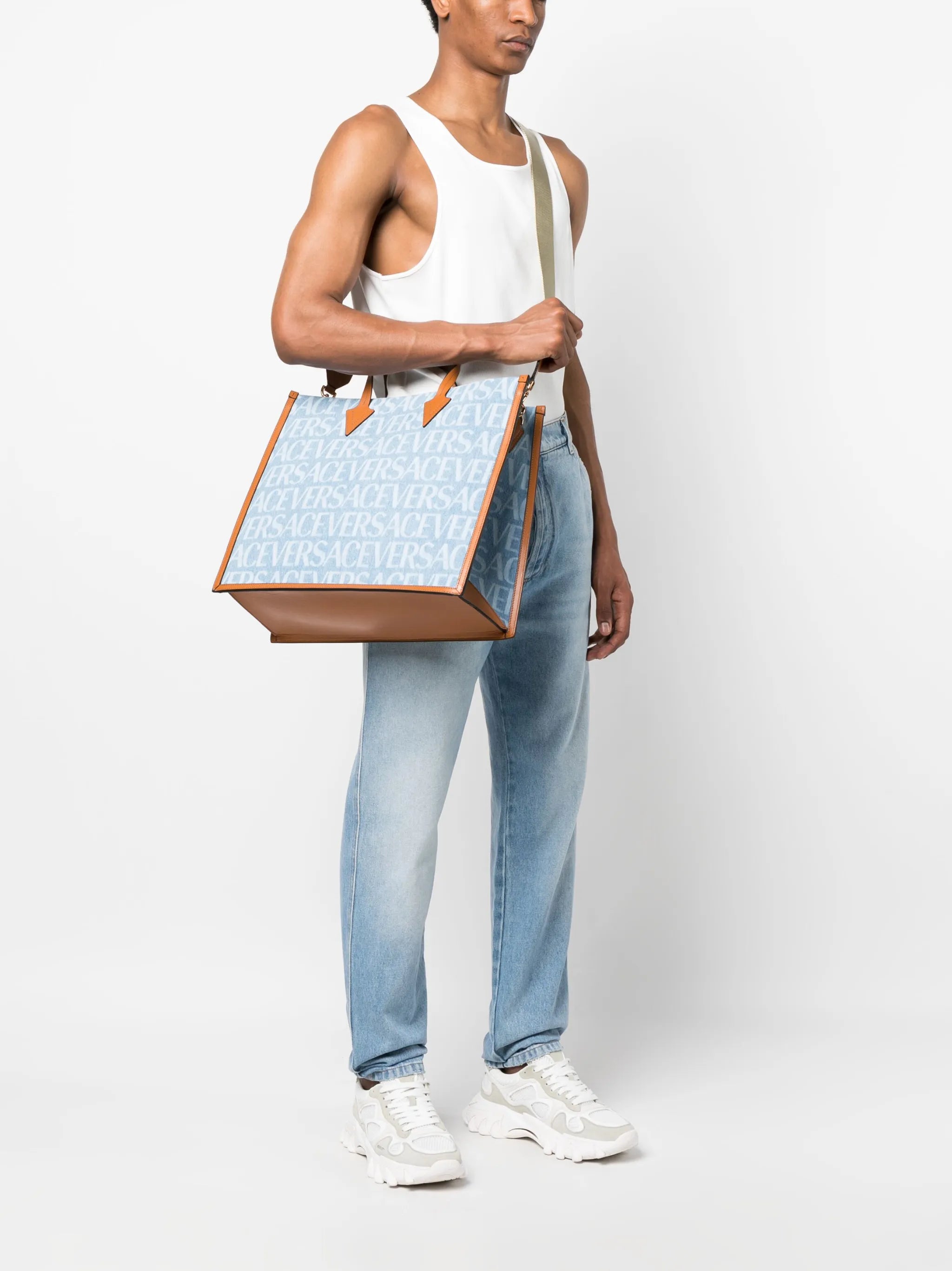 Versace Allover denim tote bag