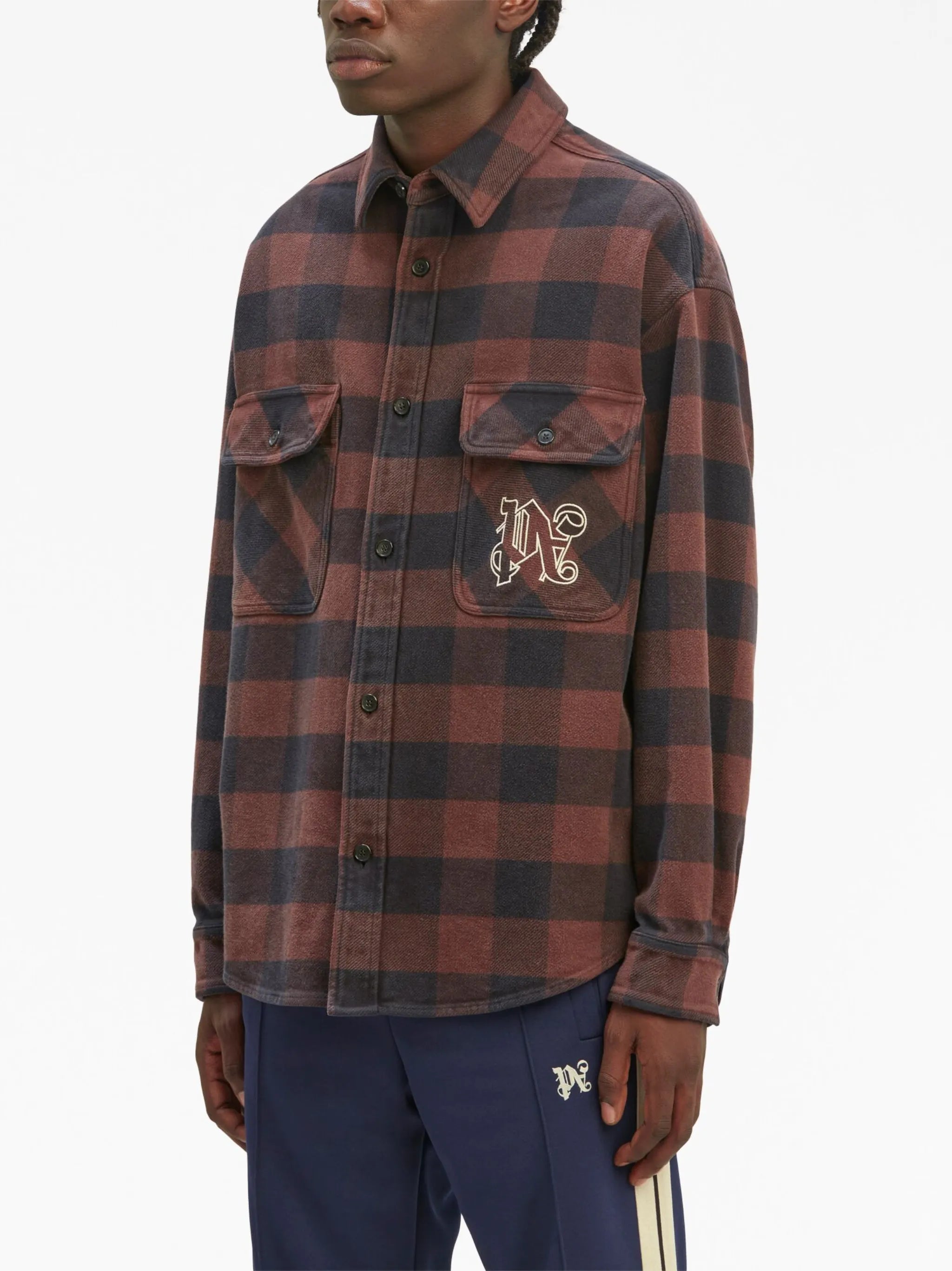 Kariertes Hemd mit Monogramm-Print