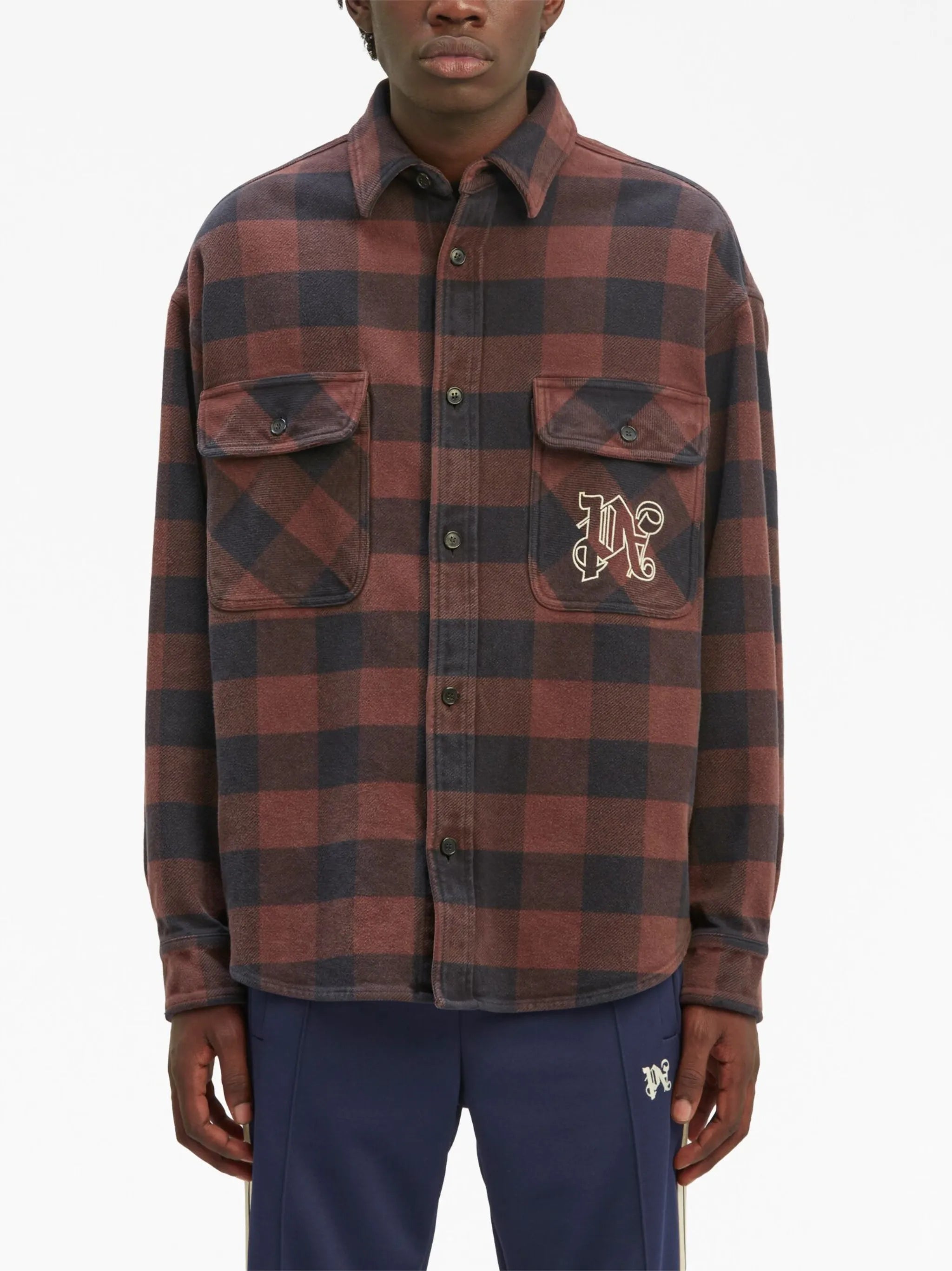 Kariertes Hemd mit Monogramm-Print