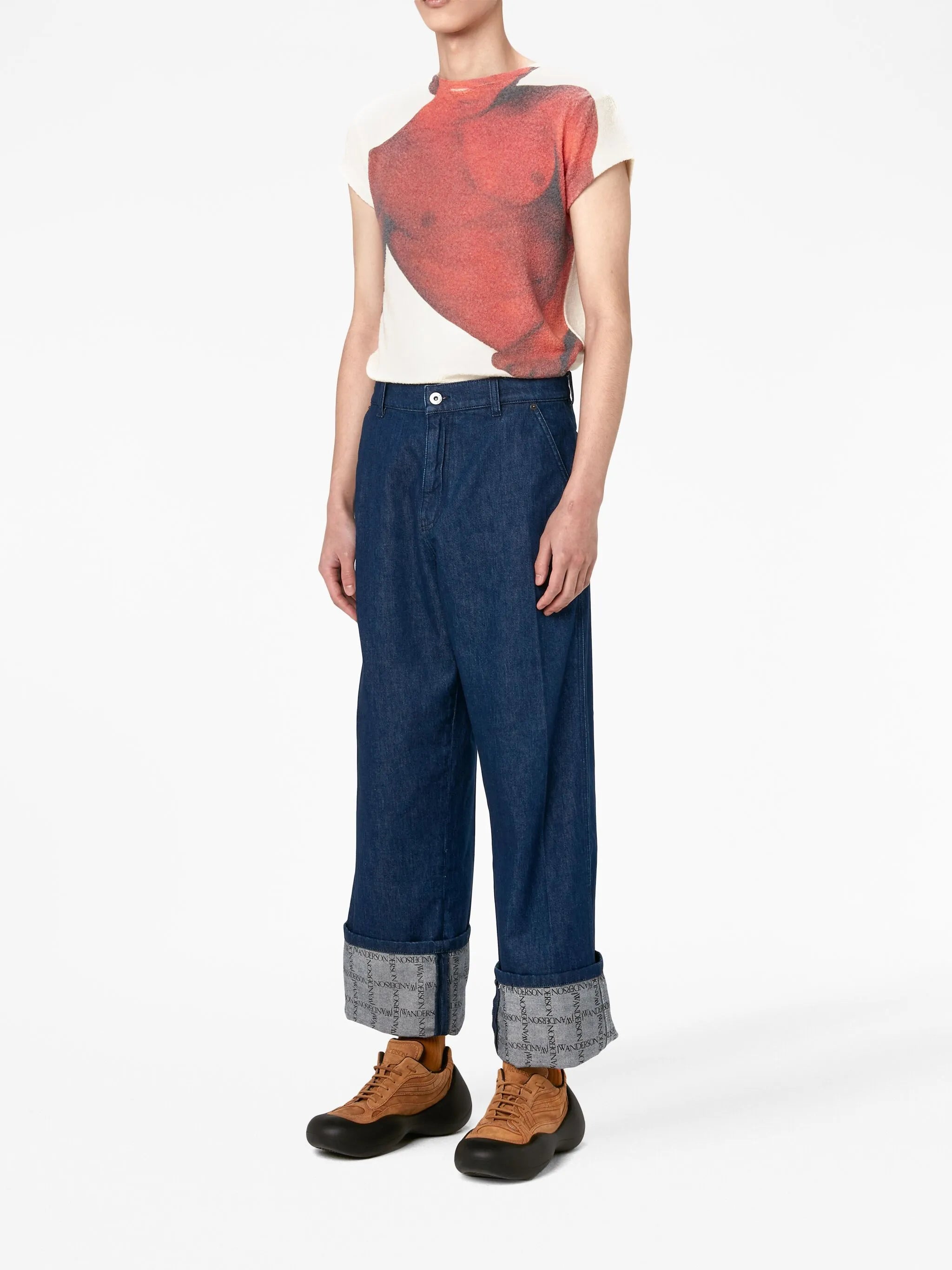 Weite Jeans mit Gitter-Print
