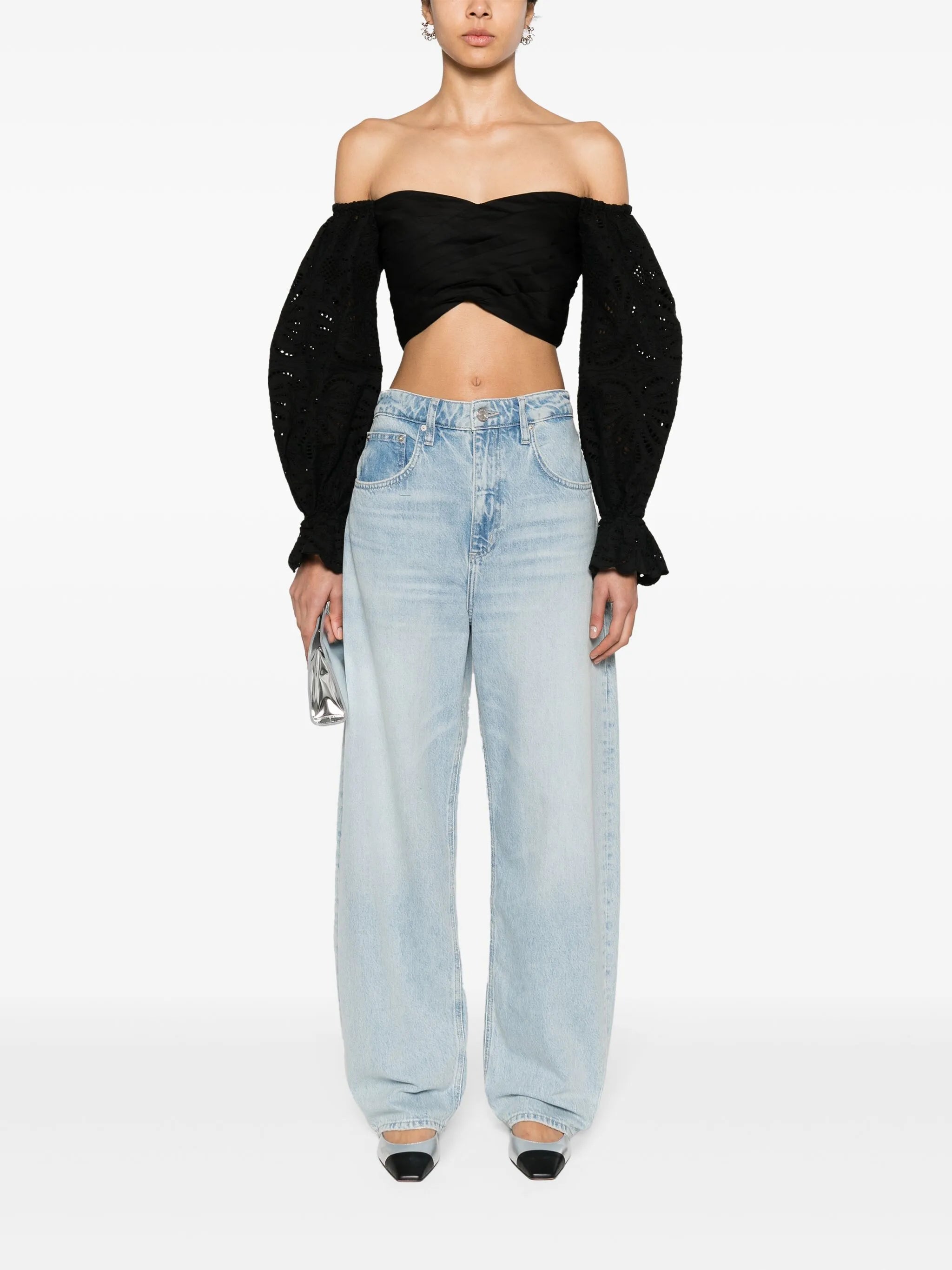 Cropped blouse with eyelet embroidery