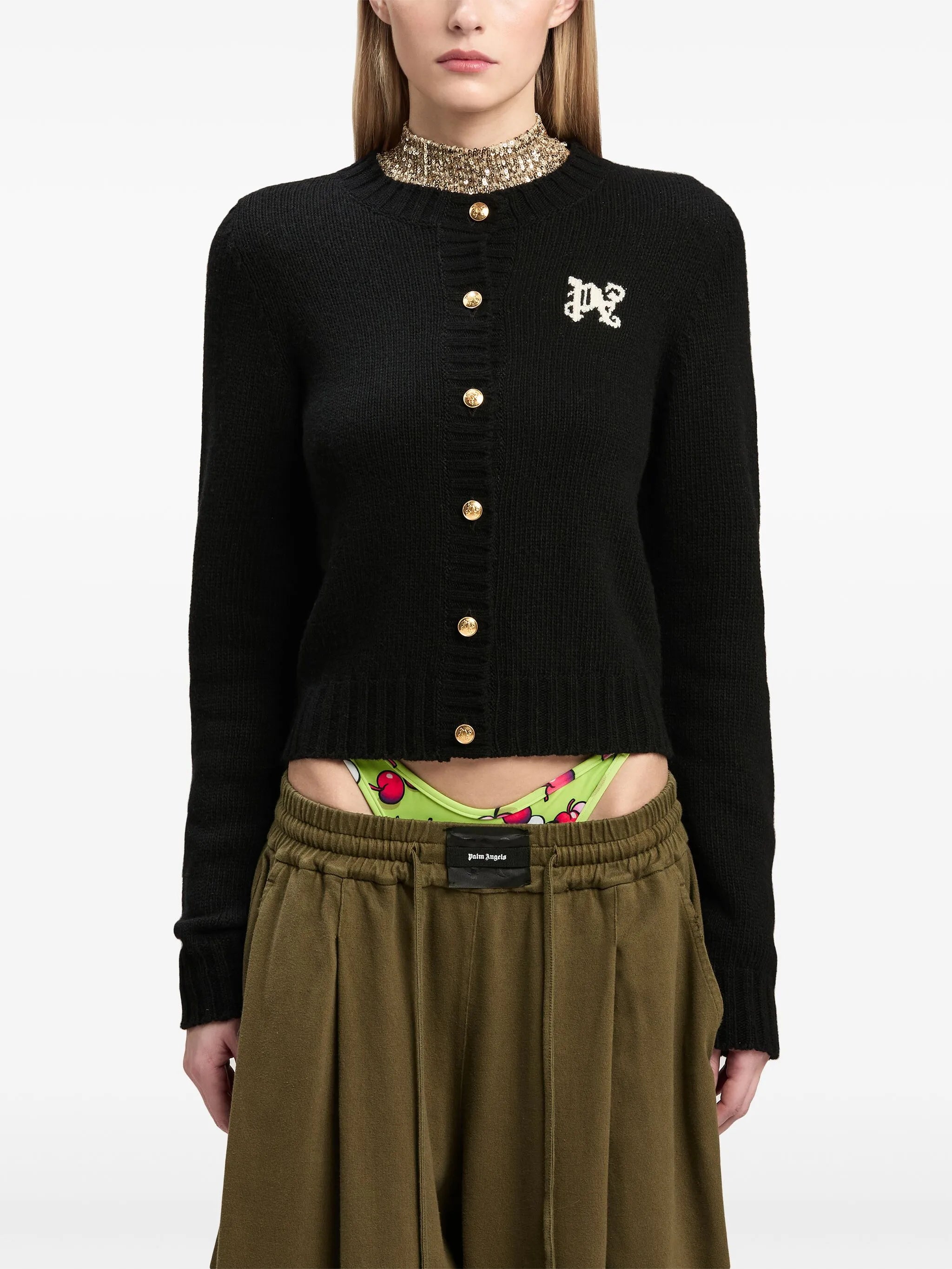 Cardigan with monogram intarsia