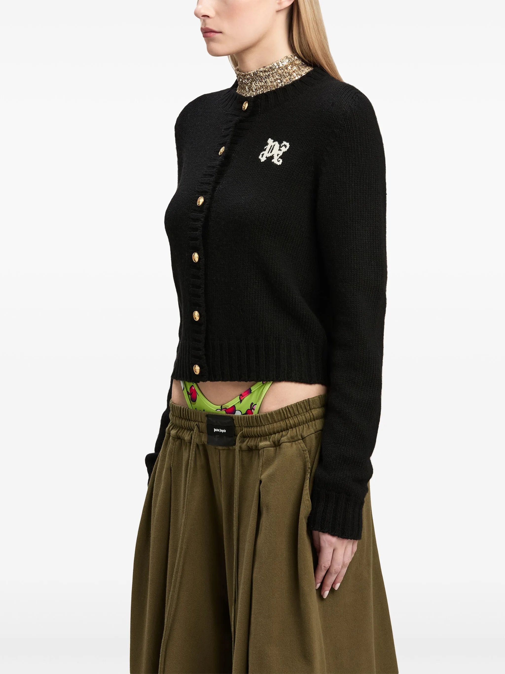 Cardigan with monogram intarsia