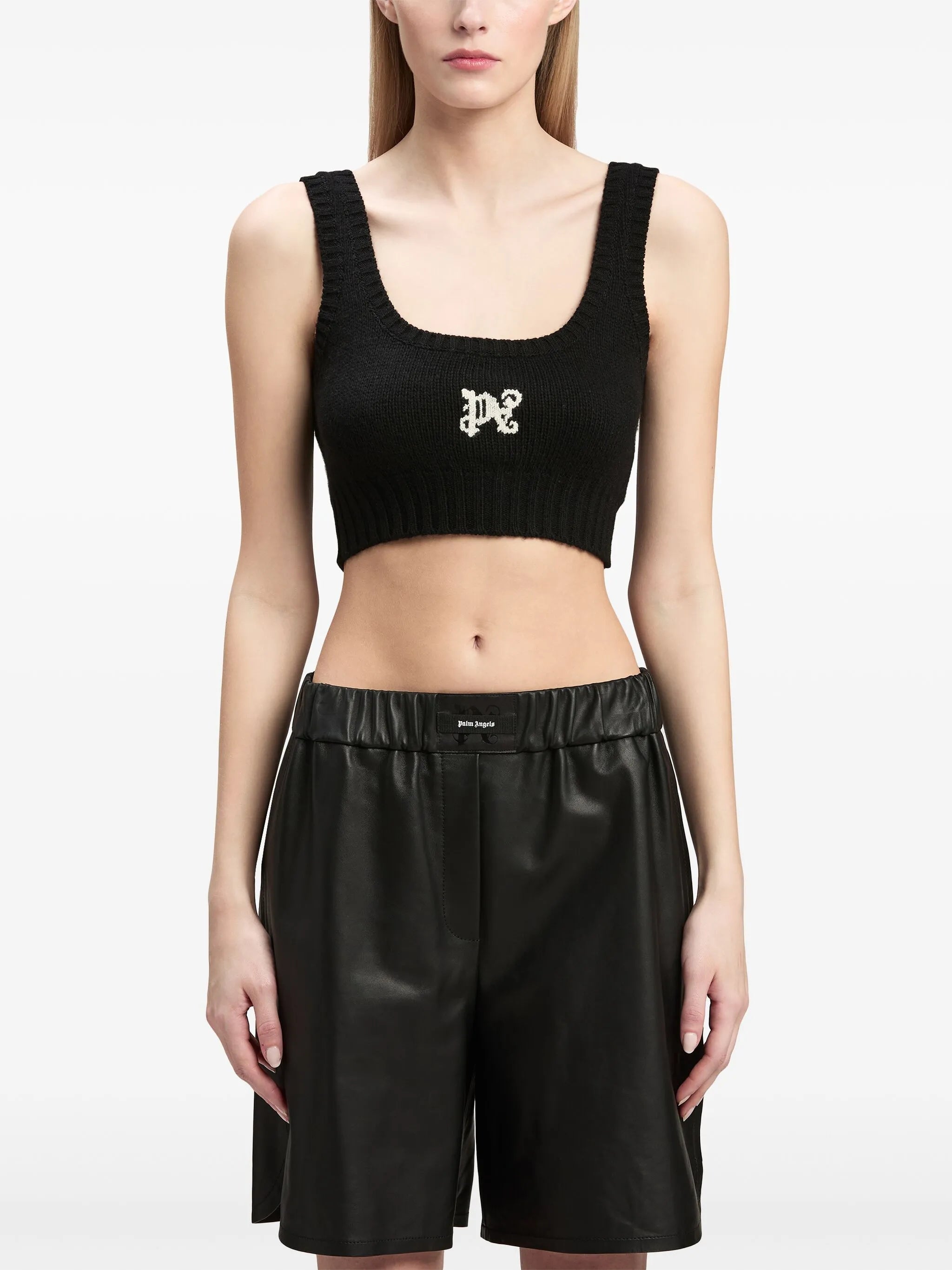 Cropped top with intarsia logo