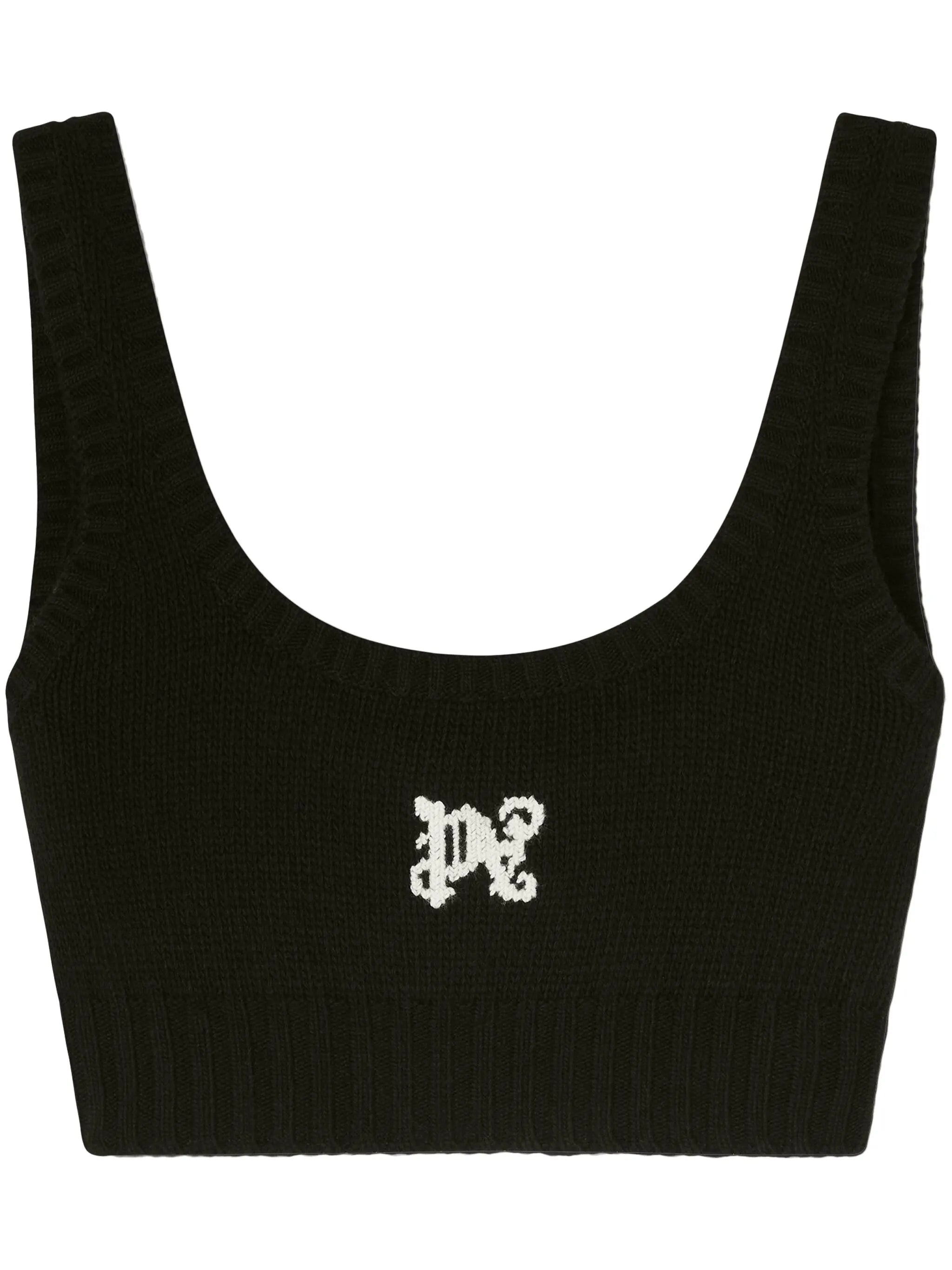 Cropped top with intarsia logo