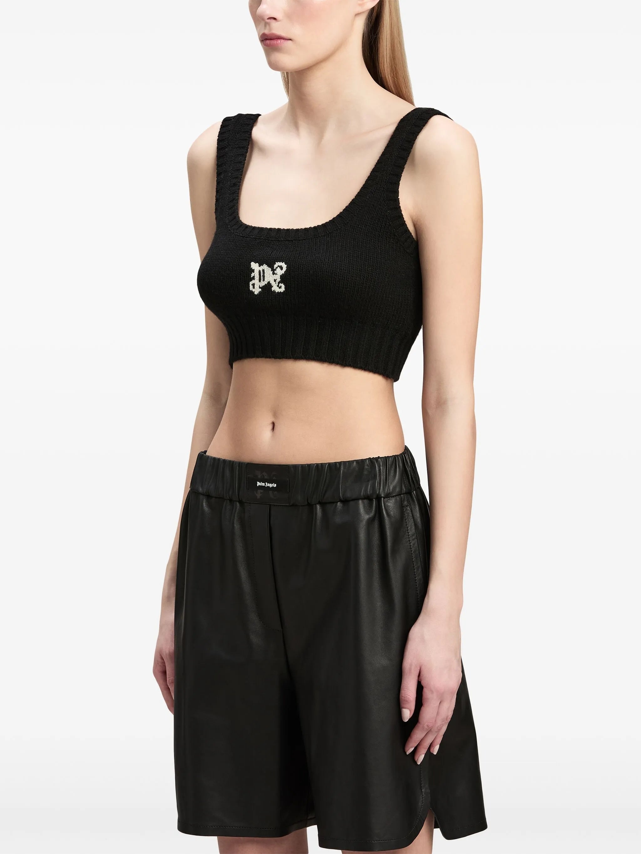 Cropped top with intarsia logo