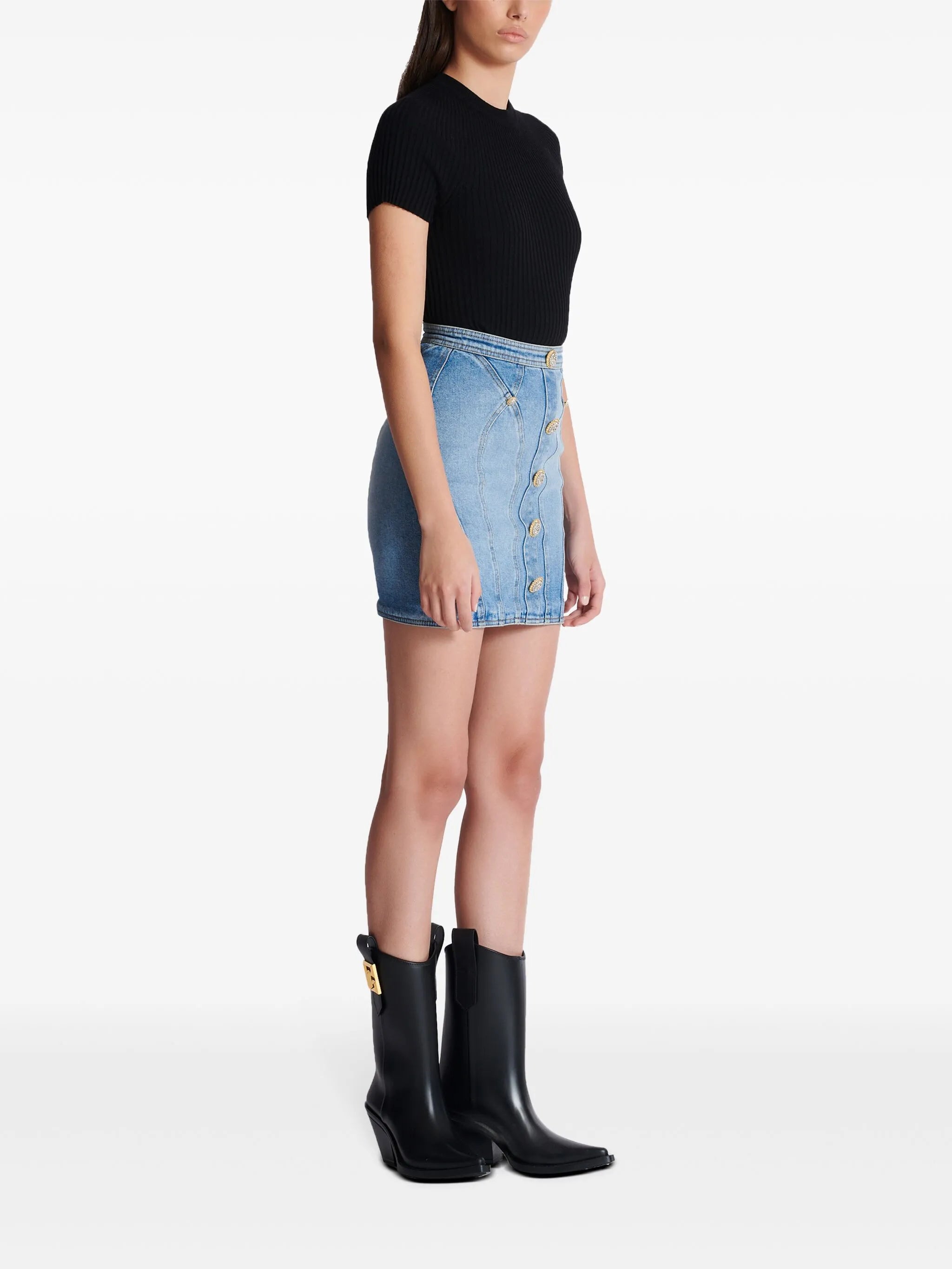 Jeans mini skirt with decorative buttons