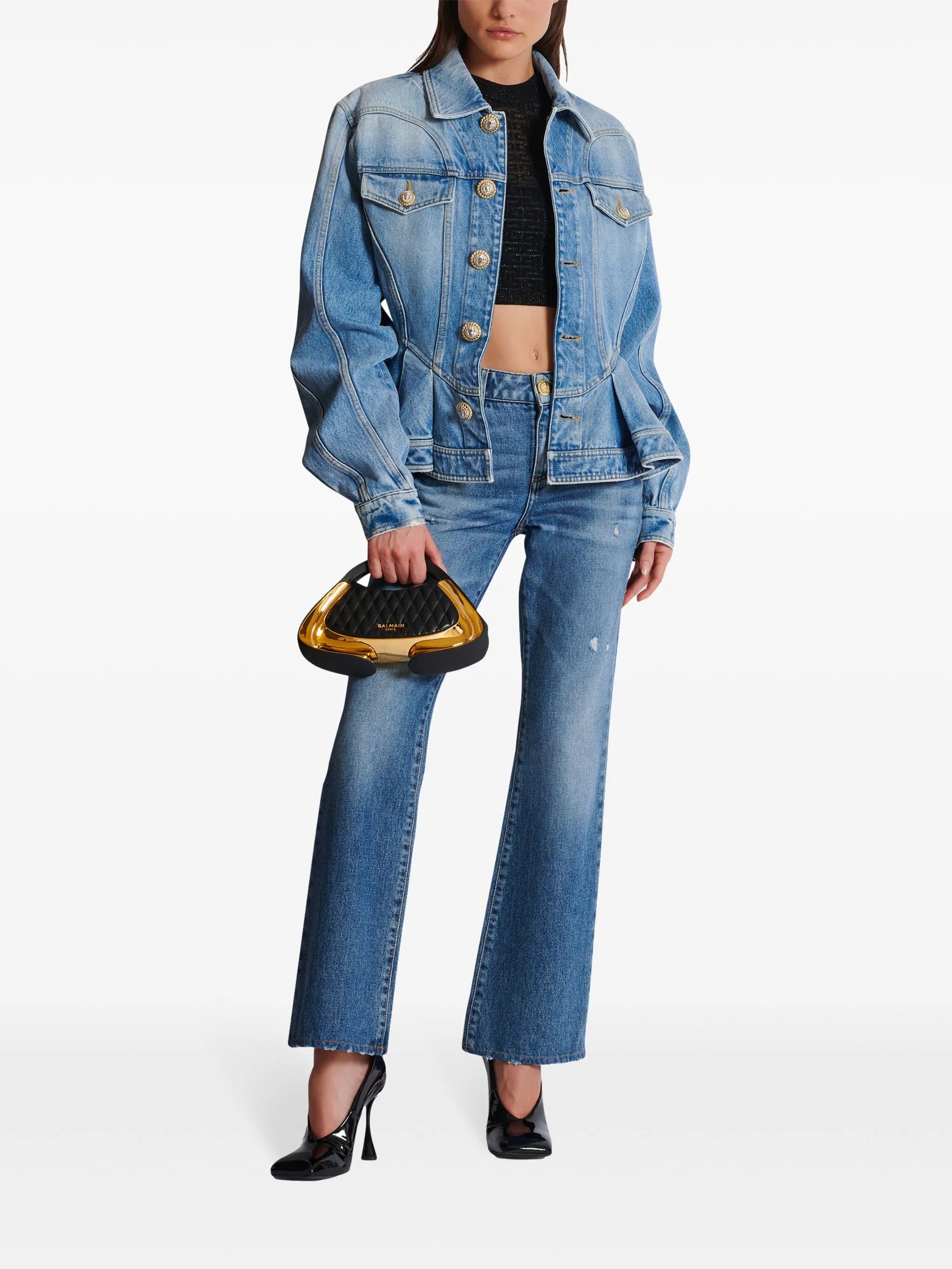 Jeansblazer mit Falten