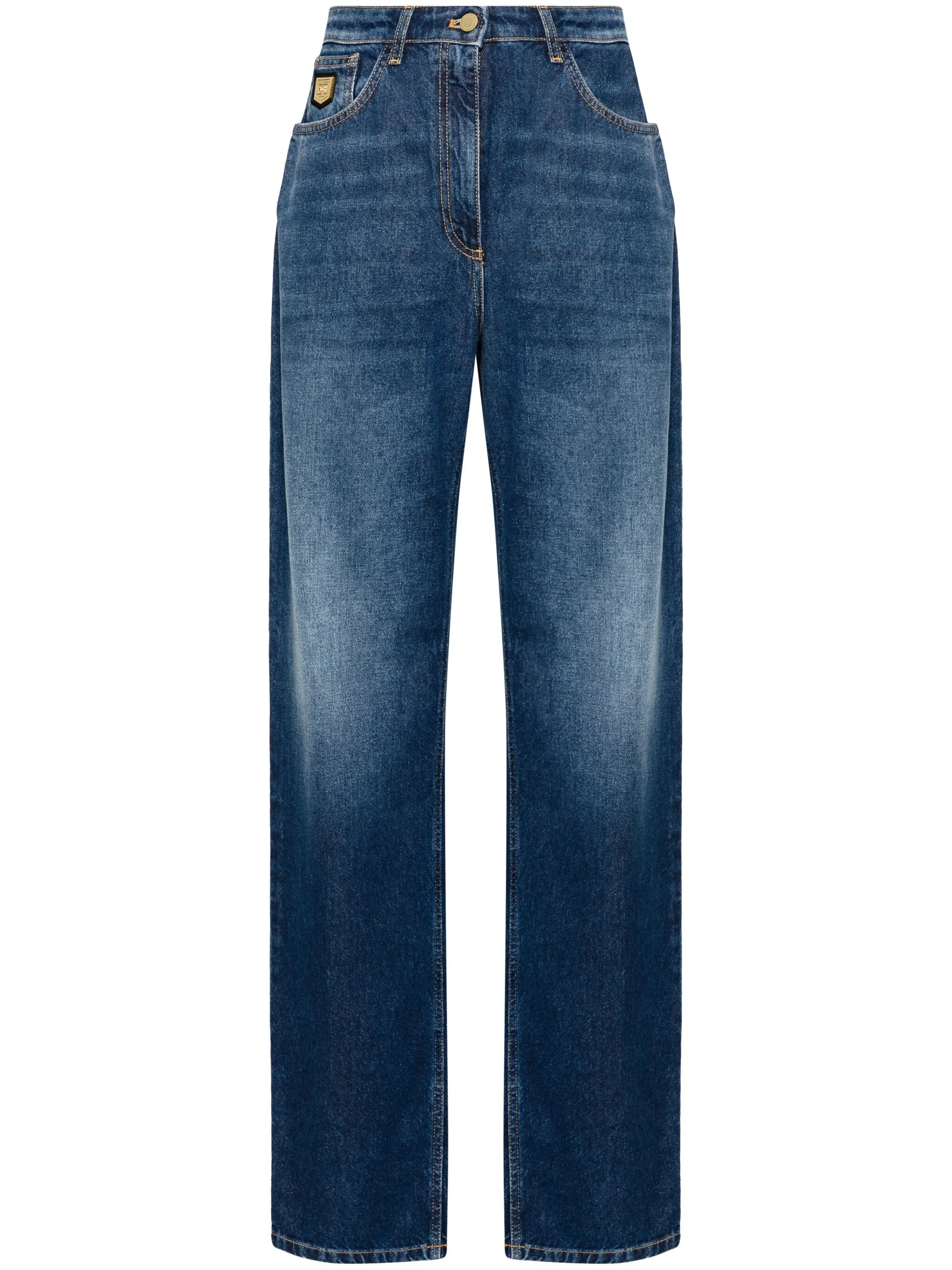 Boyfriend-Jeans mit Logo-Schild