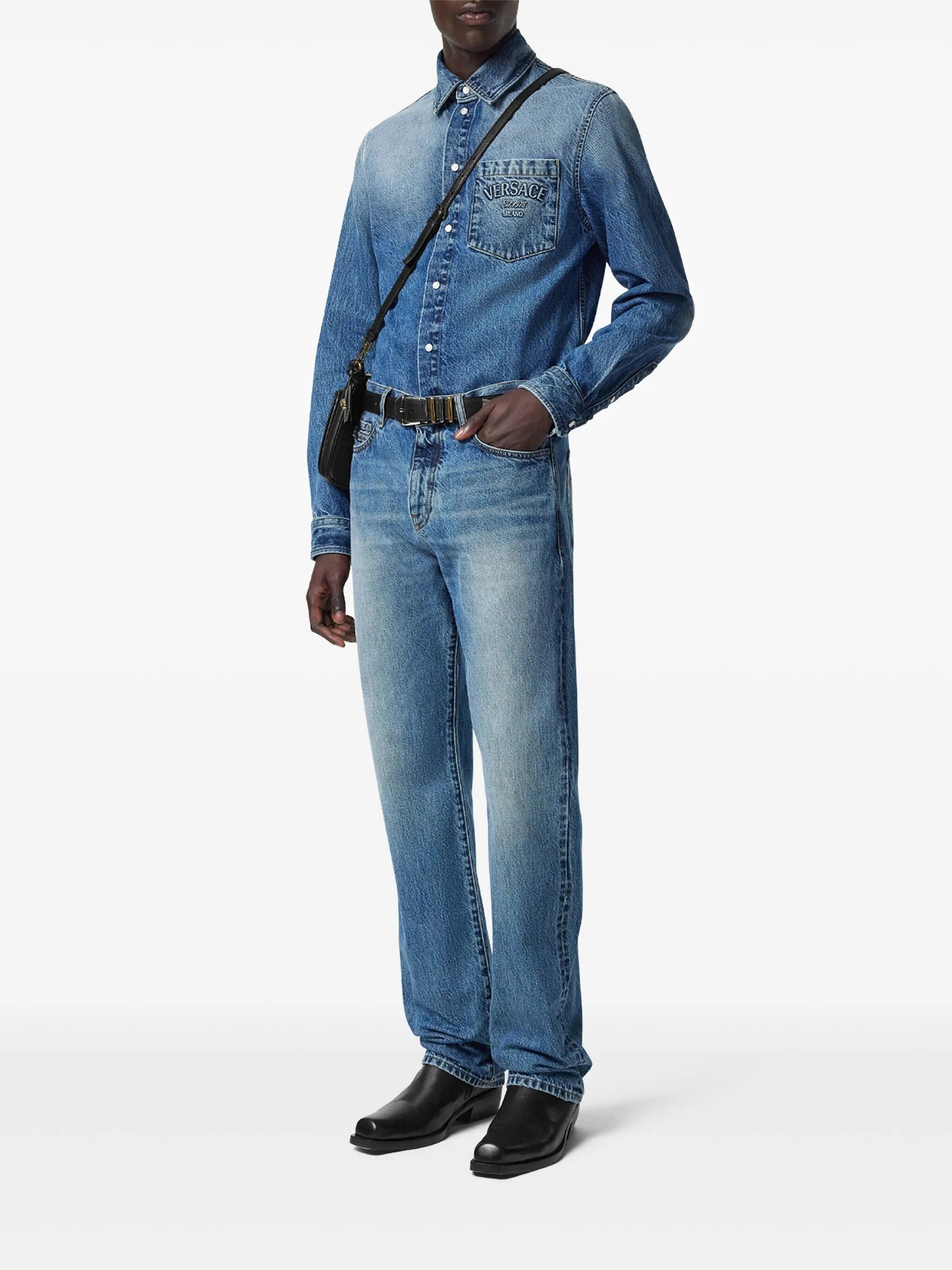 Denim shirt with logo embossing