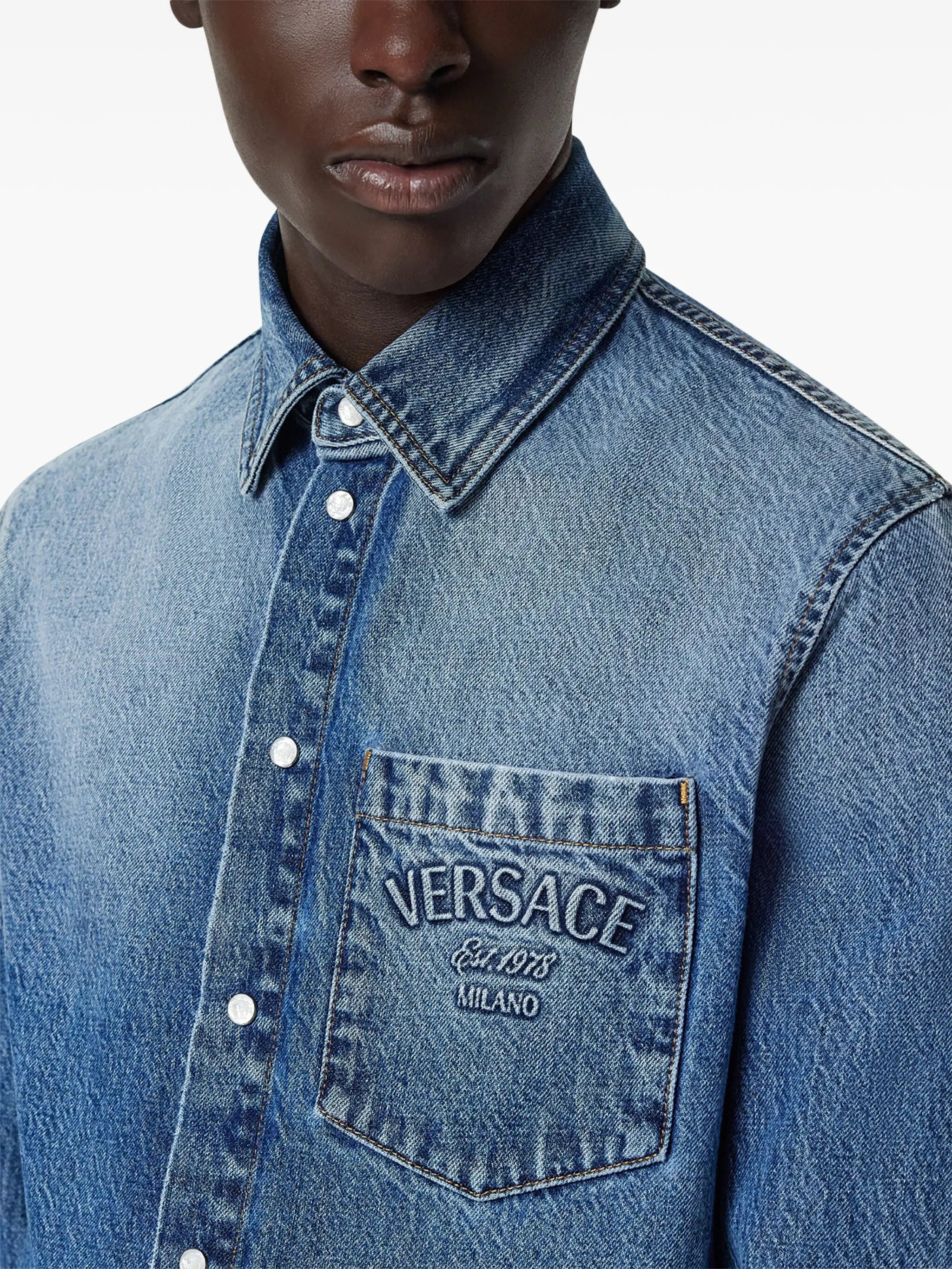Denim shirt with logo embossing