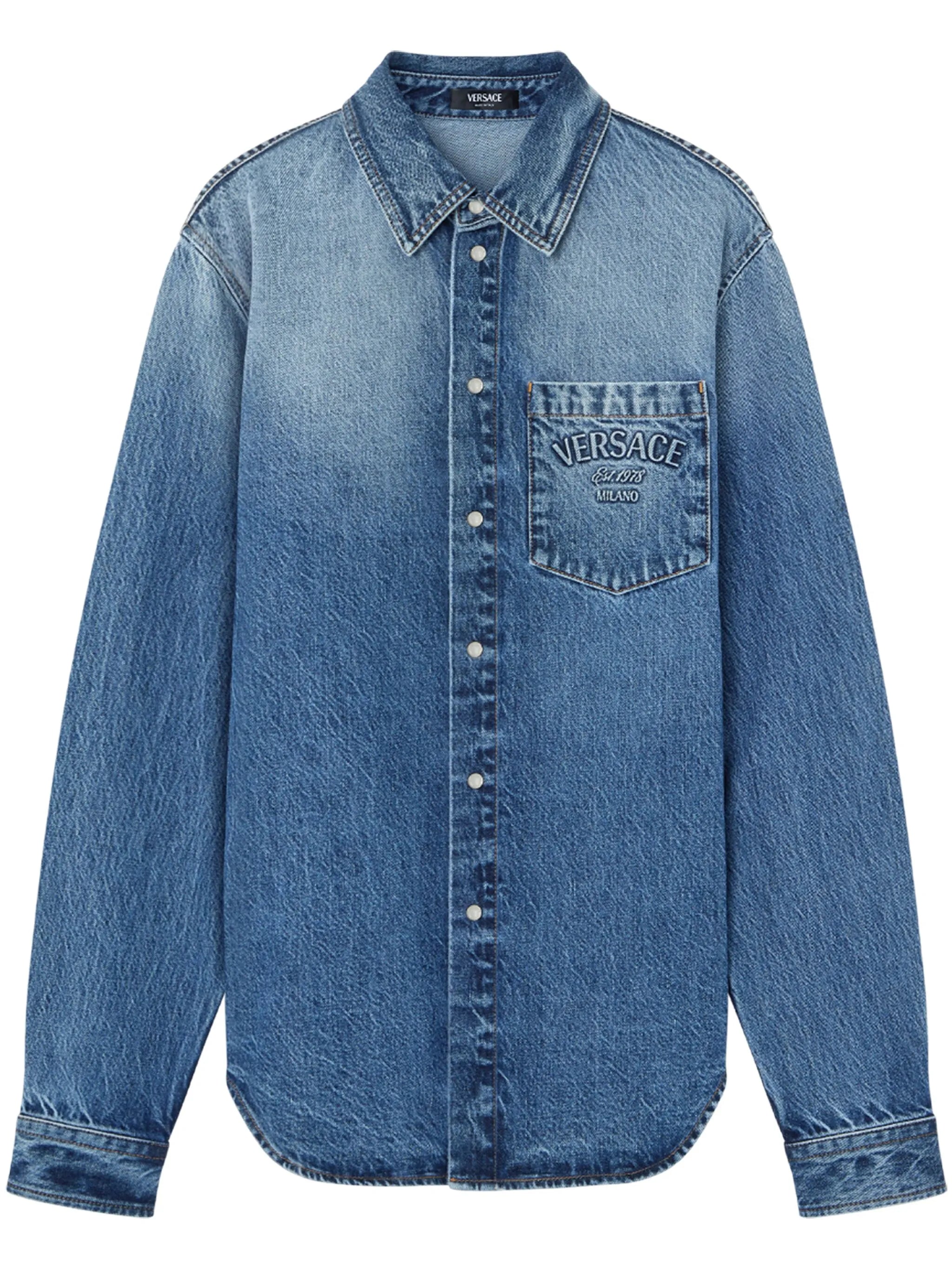 Denim shirt with logo embossing