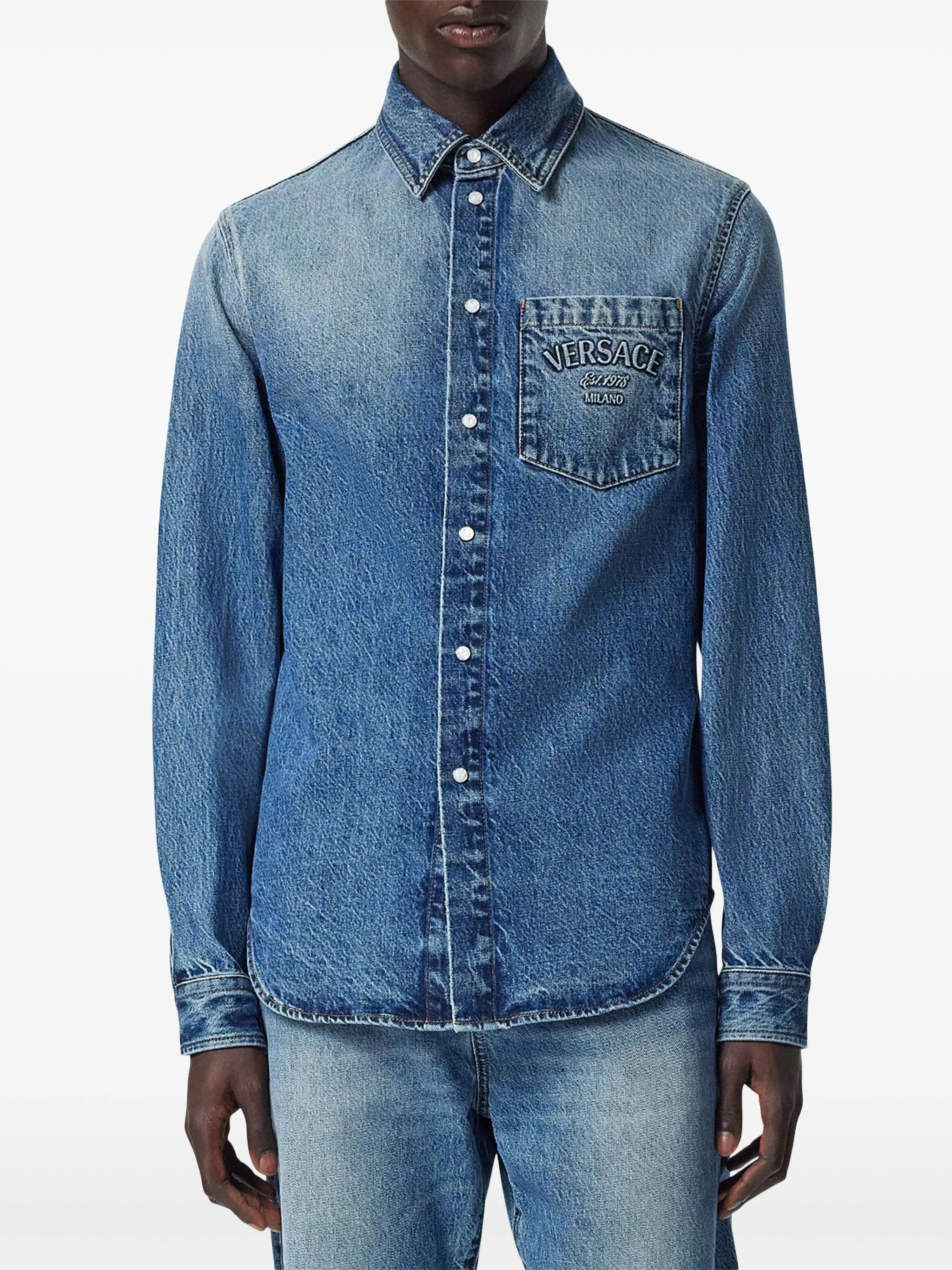 Denim shirt with logo embossing