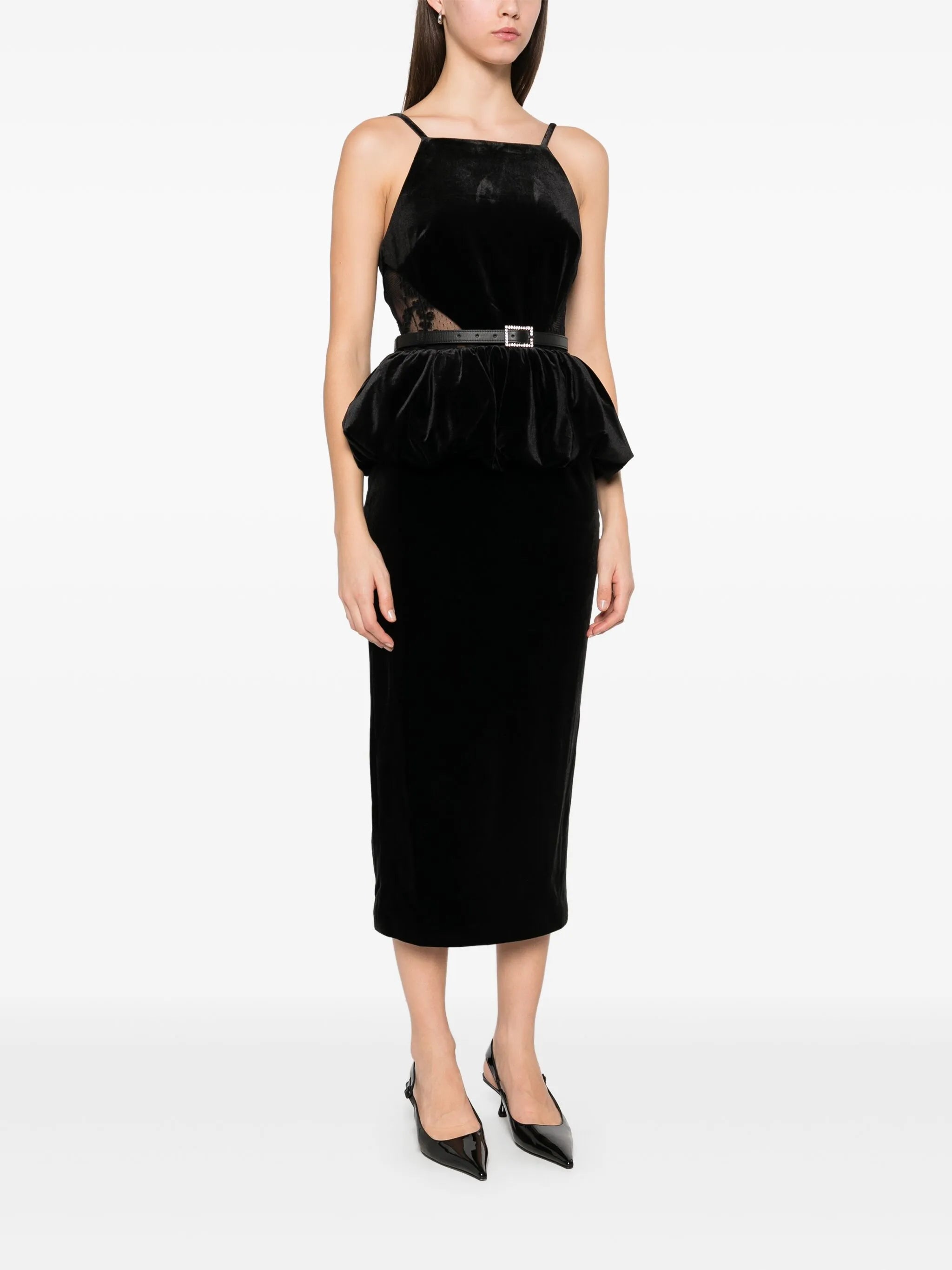 Midikleid aus Samt mit Schösschen