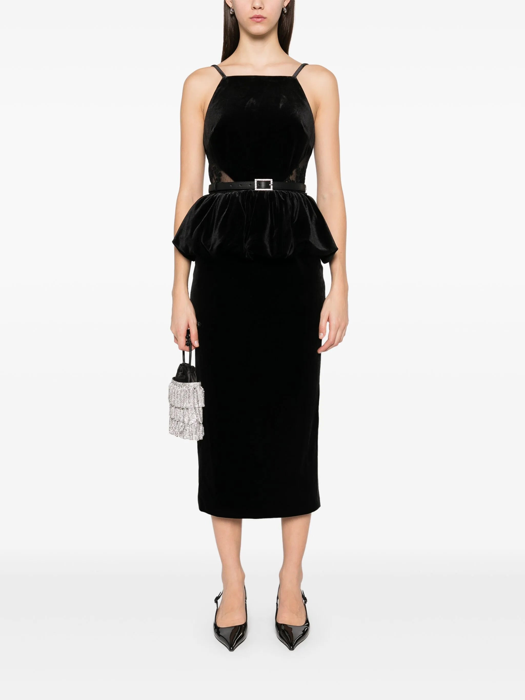 Midikleid aus Samt mit Schösschen