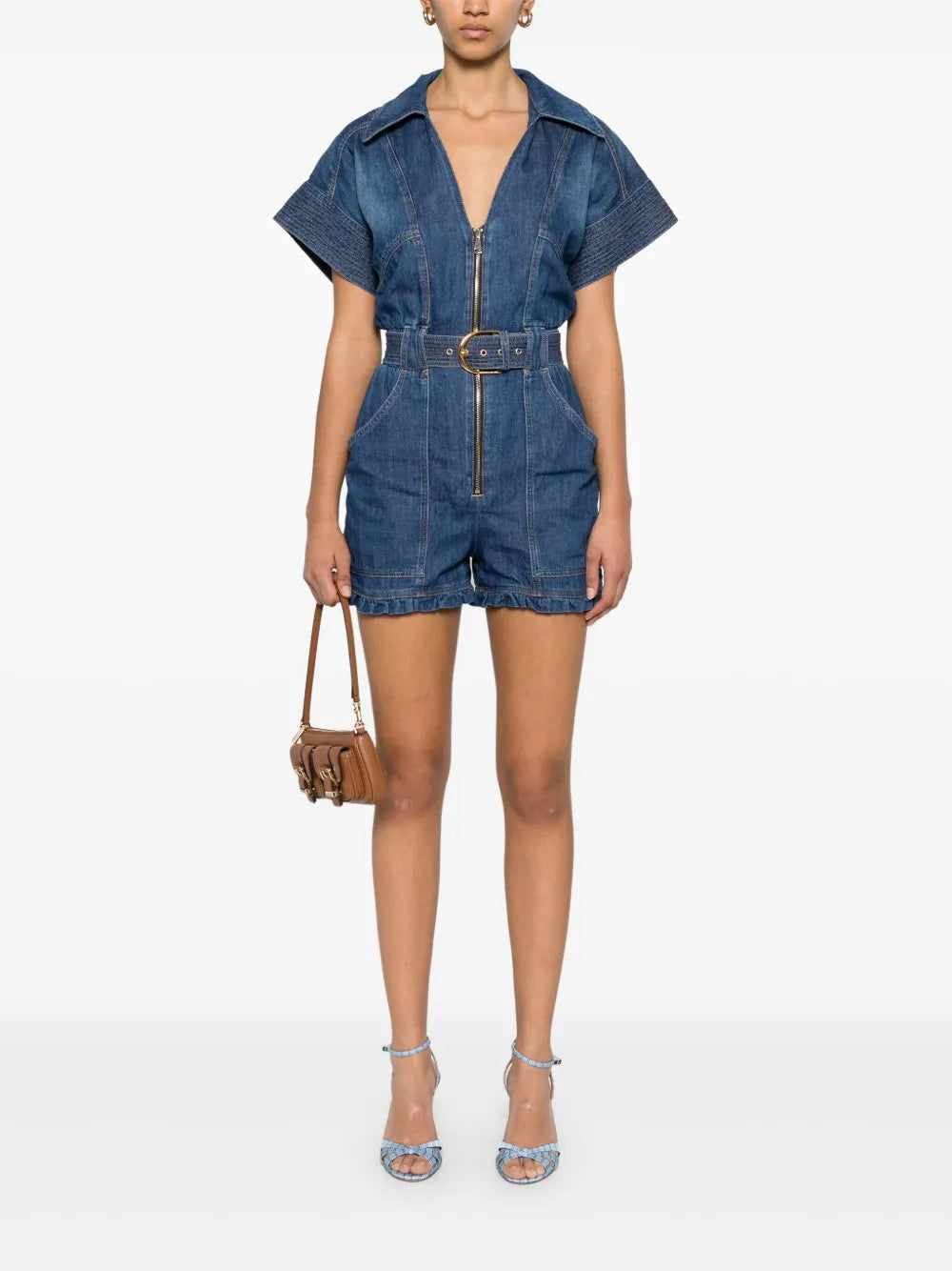Kurzer Jeans-Overall mit Gürtel