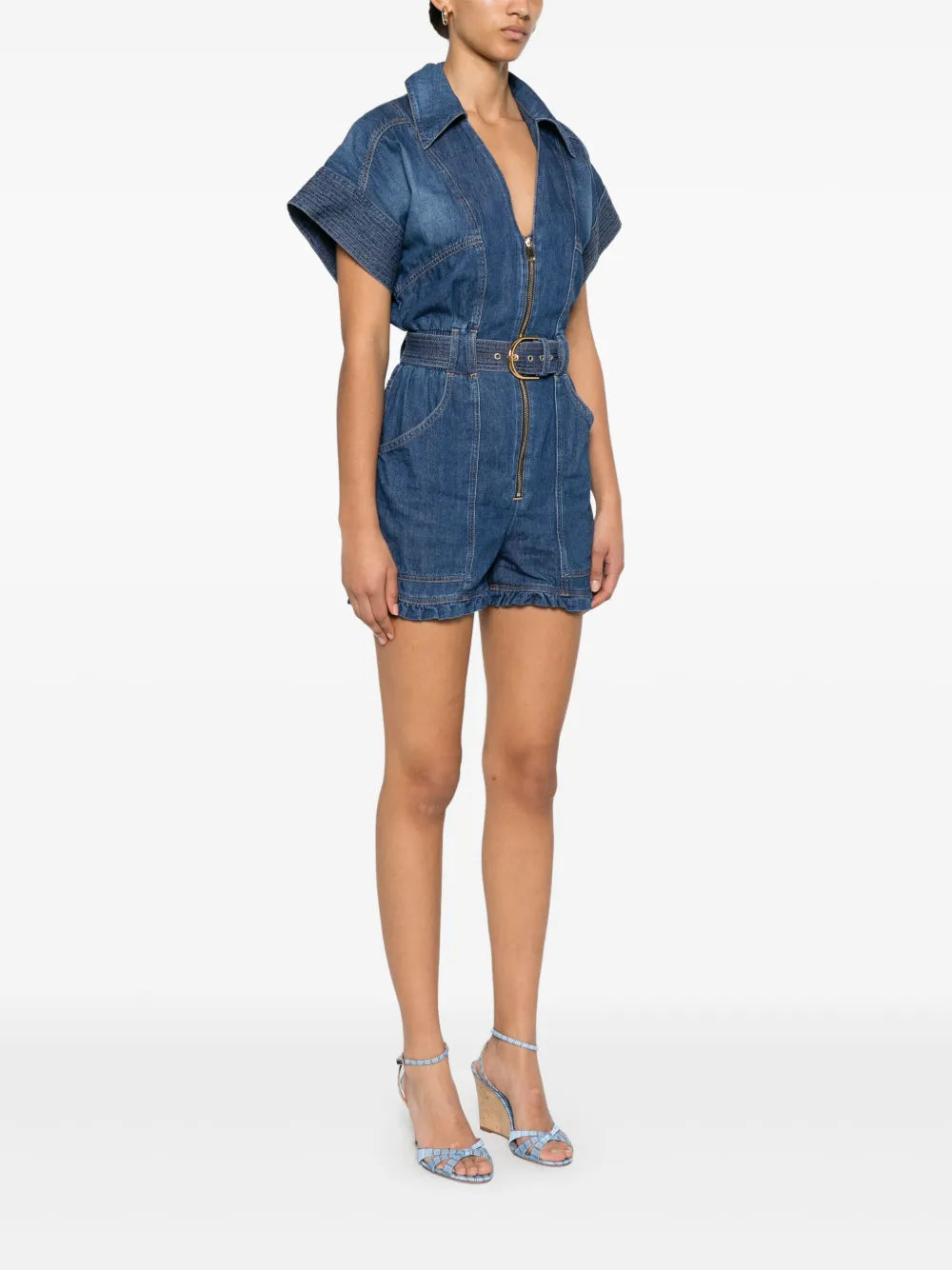Kurzer Jeans-Overall mit Gürtel