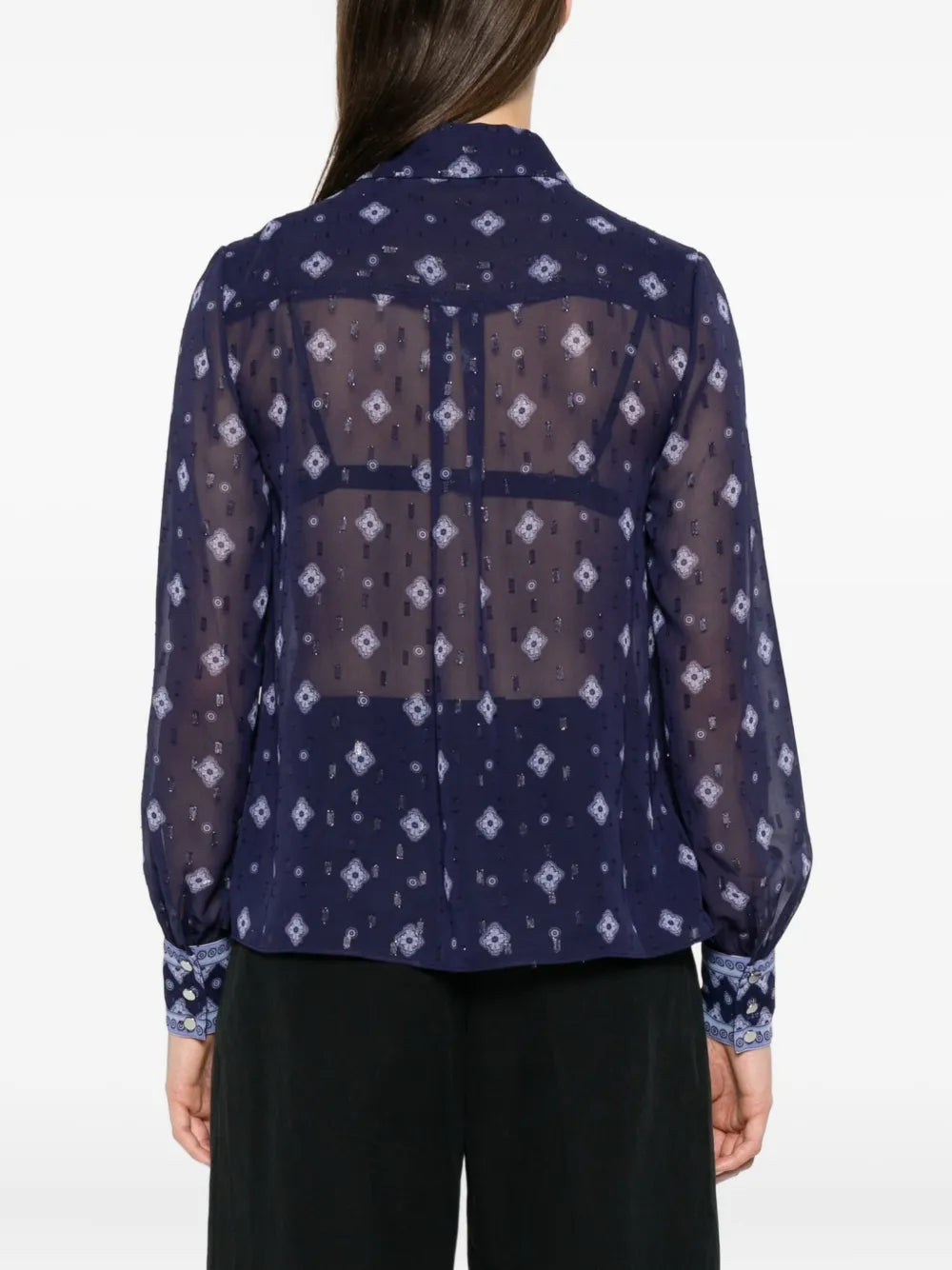 Blaue gemusterte Chiffon Bluse