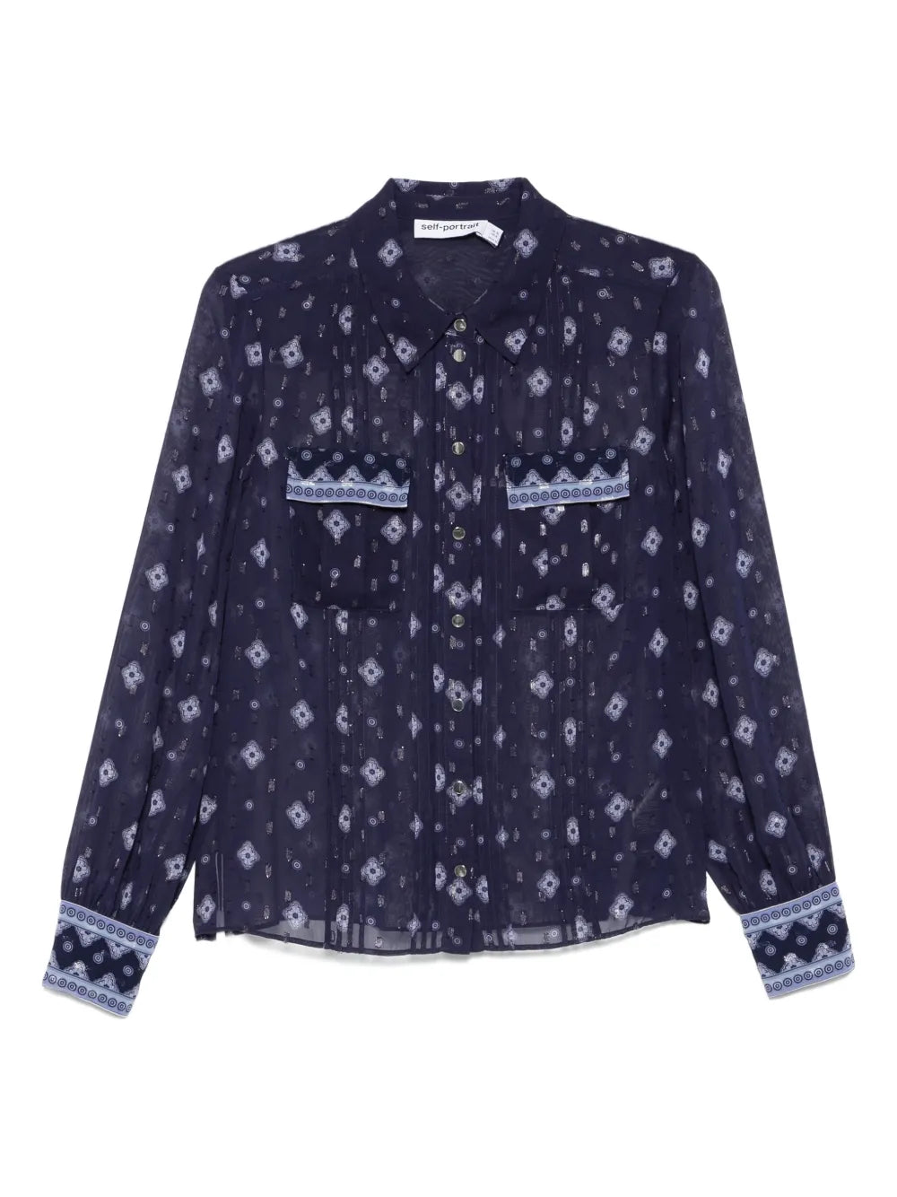 Blaue gemusterte Chiffon Bluse