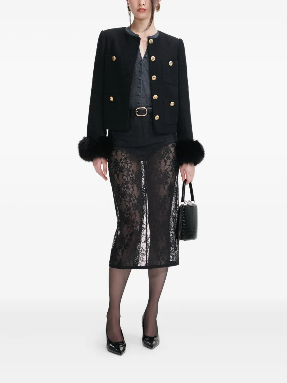 Jacket with faux fur cuffs and buttons