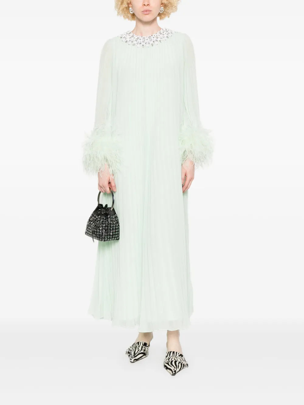 Chiffon dress with feather trim