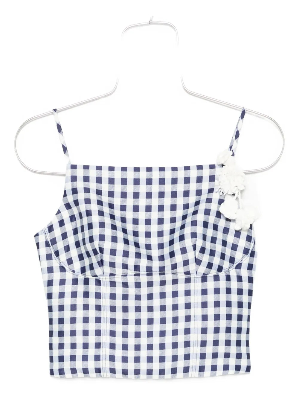 Gingham pattern top with flower applique