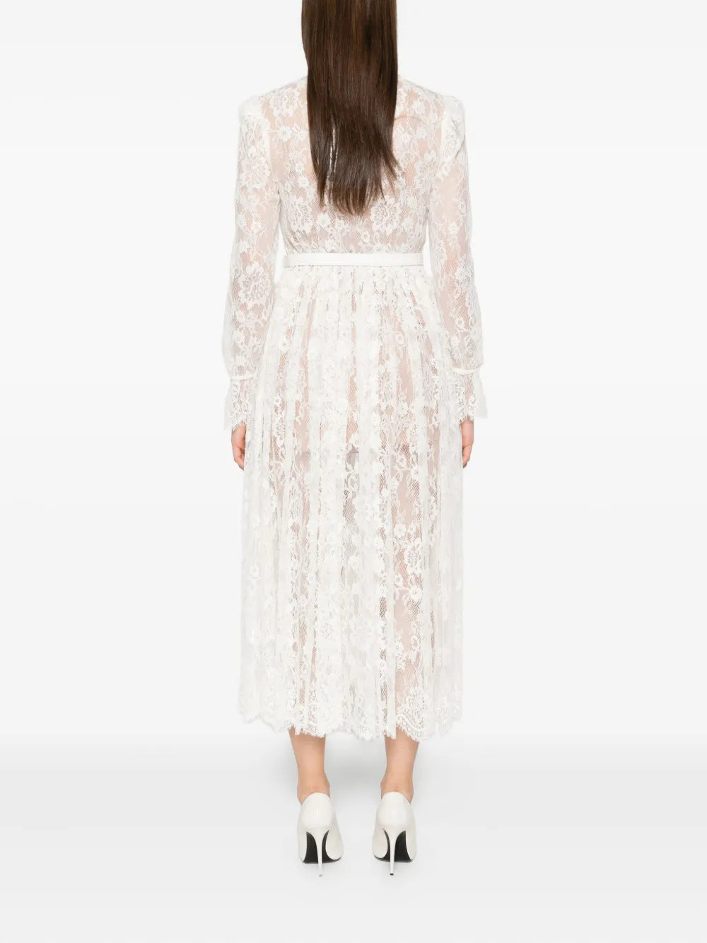 Midikleid aus Spitze mit Schleifenkragen