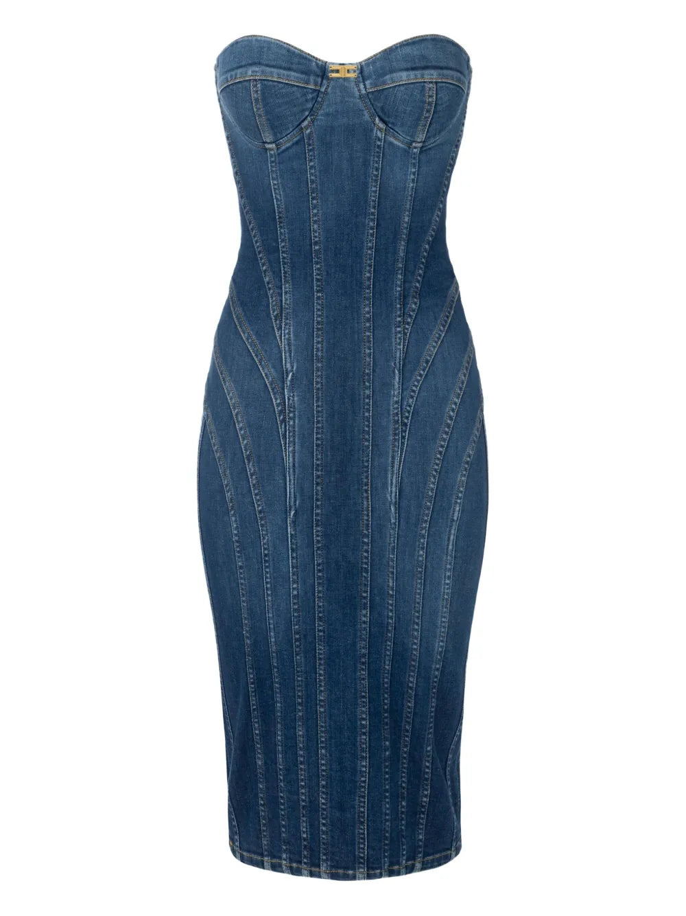 Schulterfreies Jeans-Midikleid