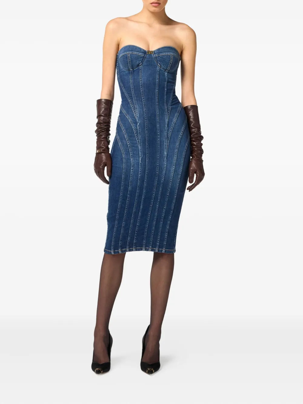 Schulterfreies Jeans-Midikleid