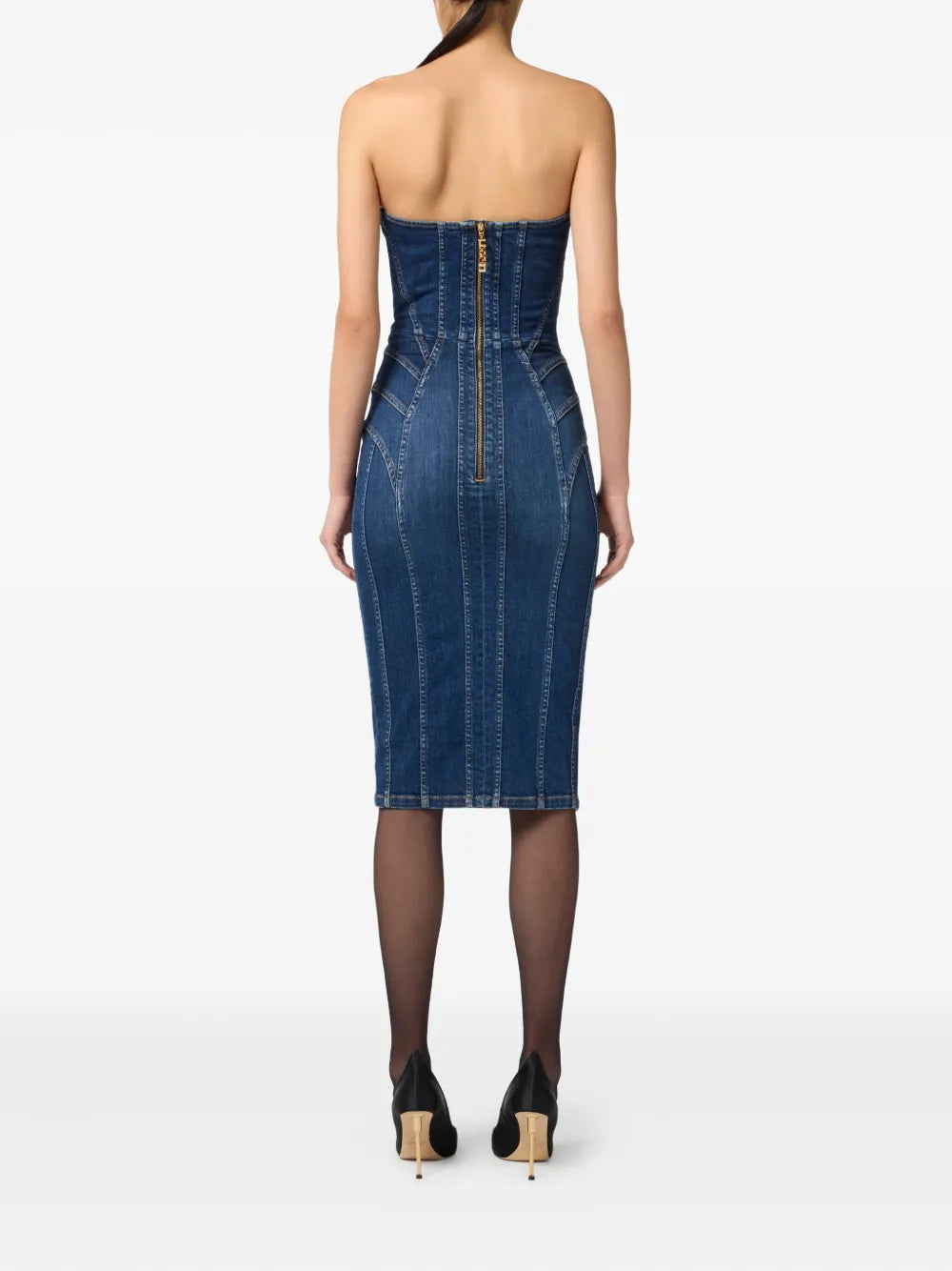Schulterfreies Jeans-Midikleid
