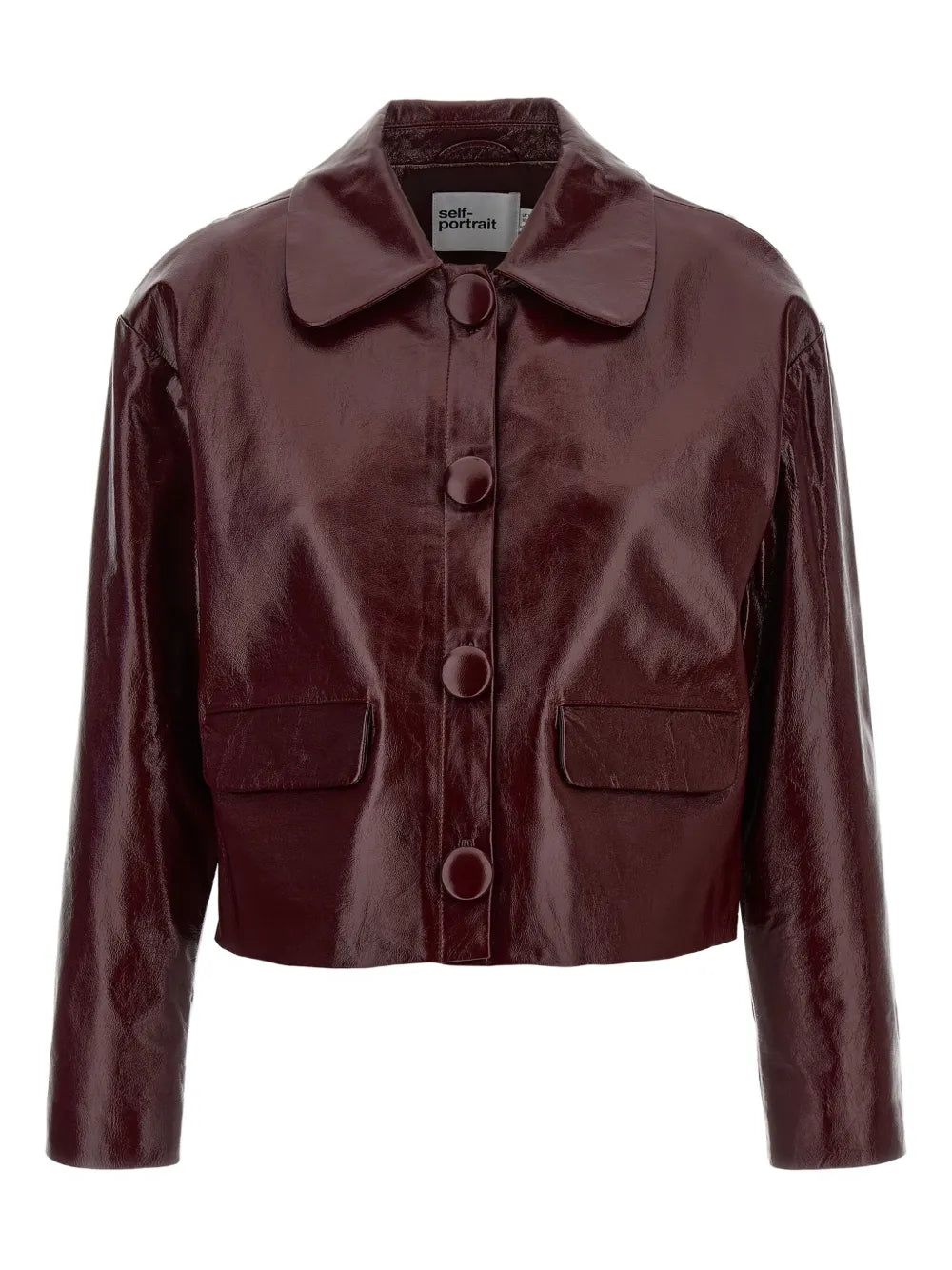 Cropped-Lederjacke mit Rundhalsausschnitt