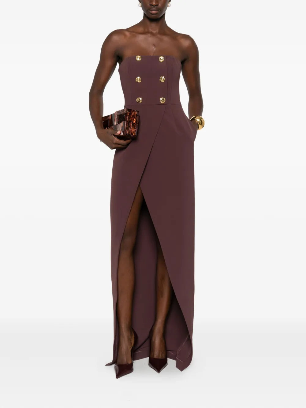 Wrap dress with button decoration