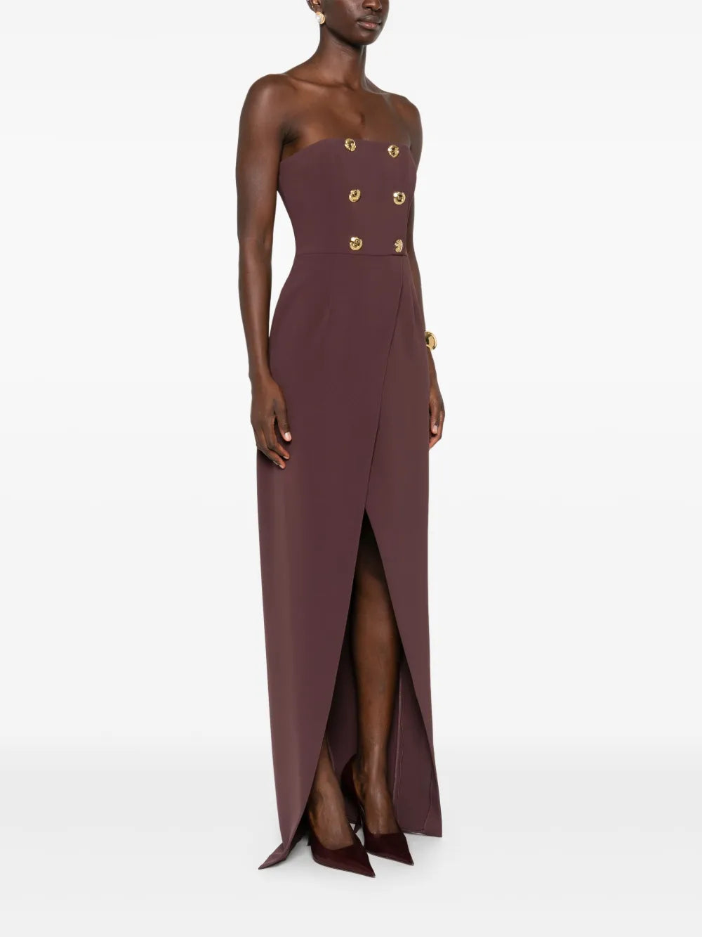 Wrap dress with button decoration