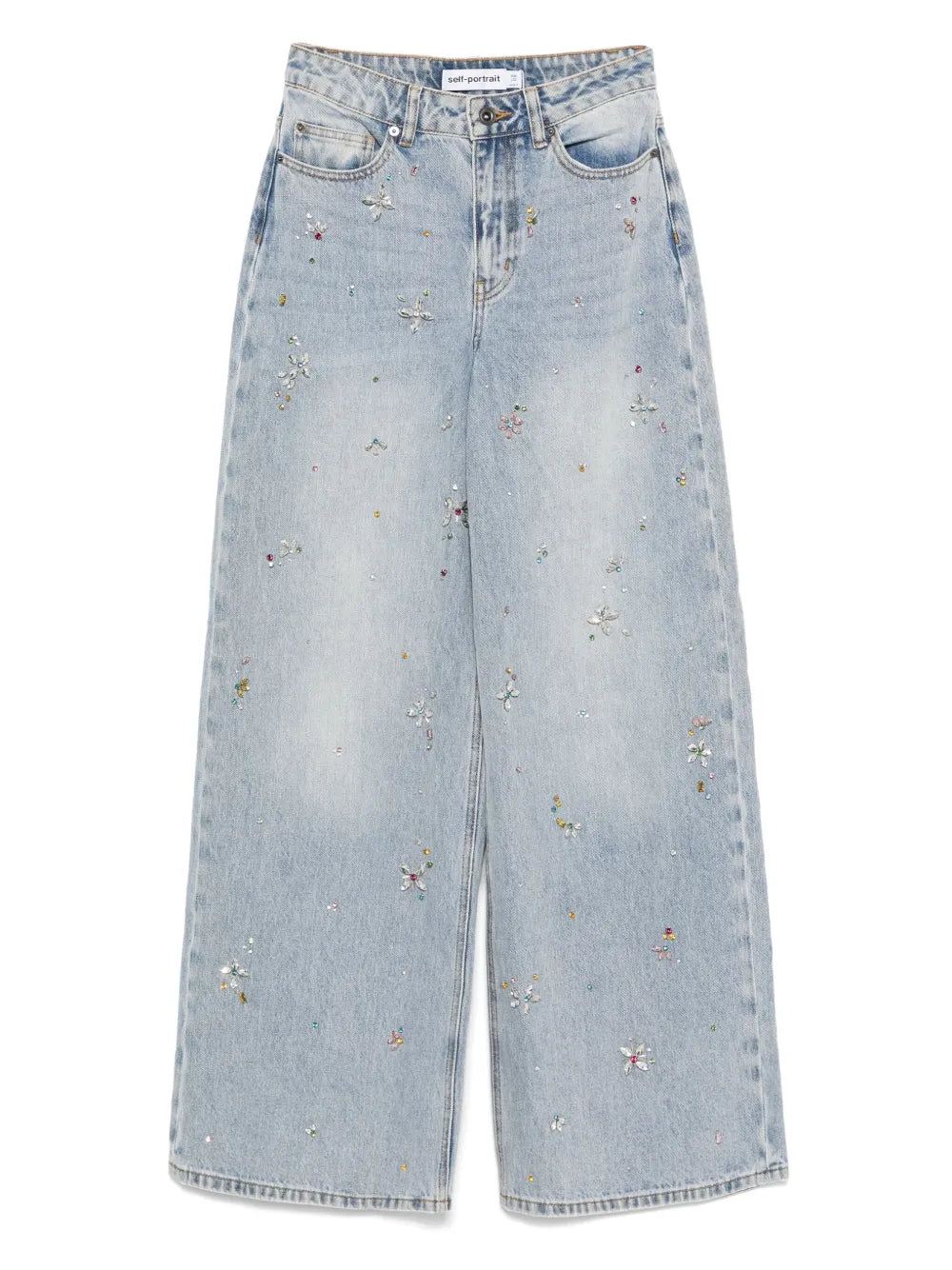 Wide-Leg-Jeans mit Kristallen