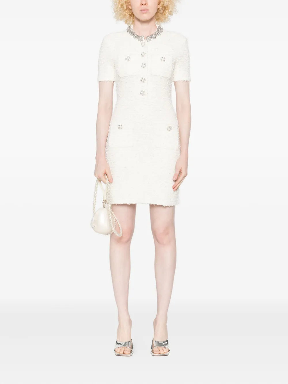 Embellished mini dress with button detail