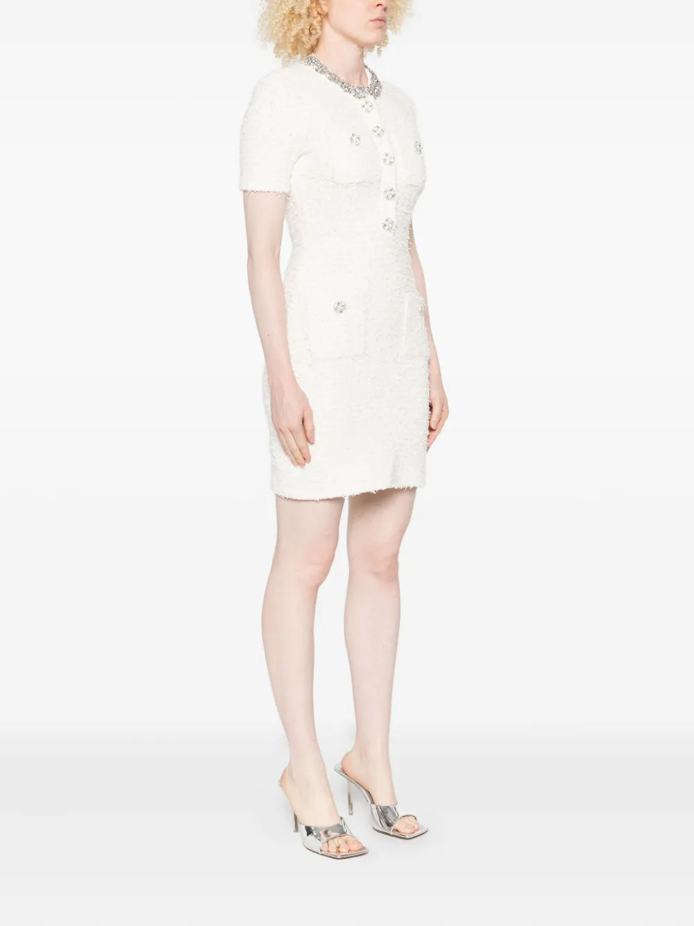 Embellished mini dress with button detail