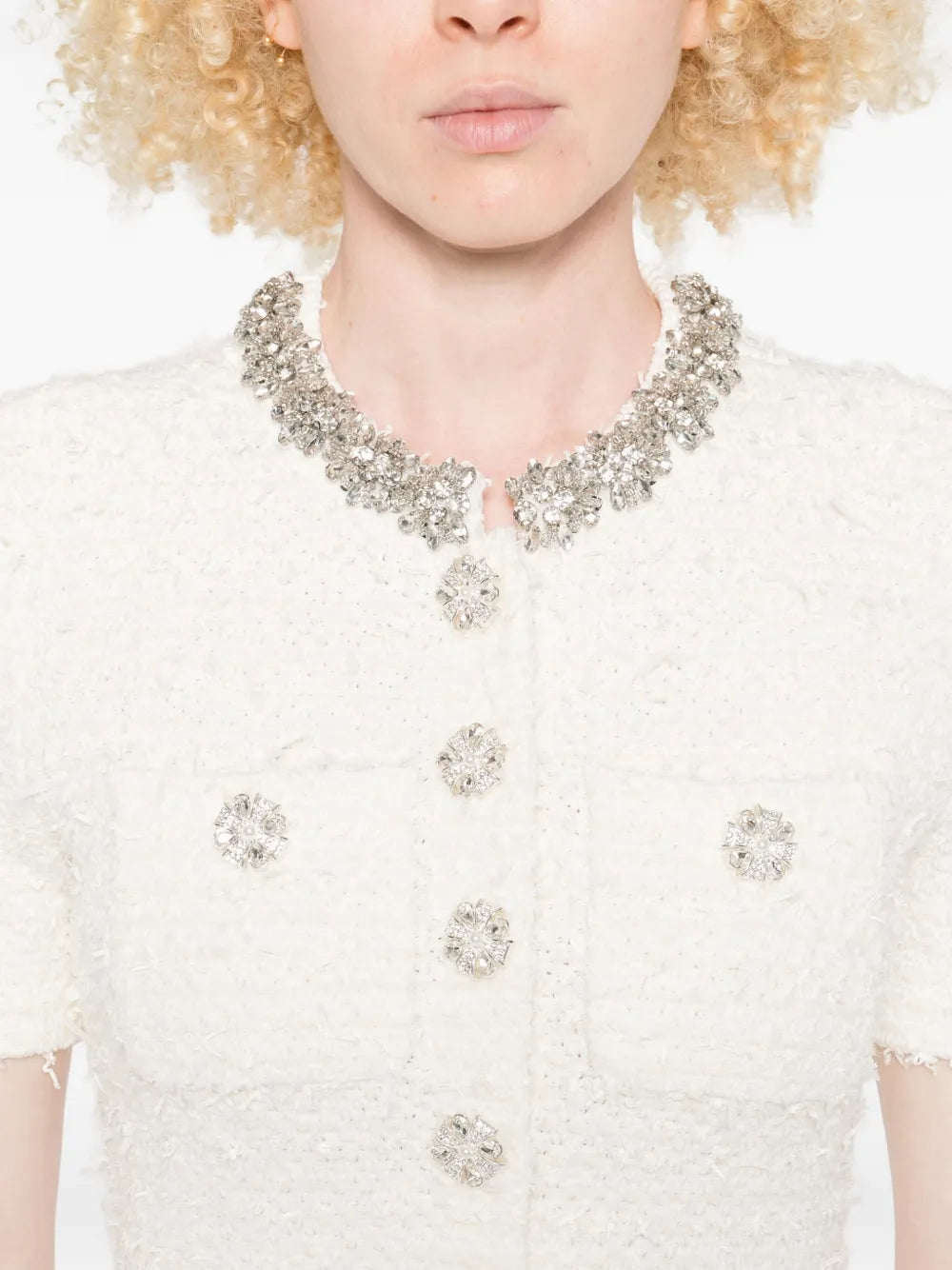 Embellished mini dress with button detail