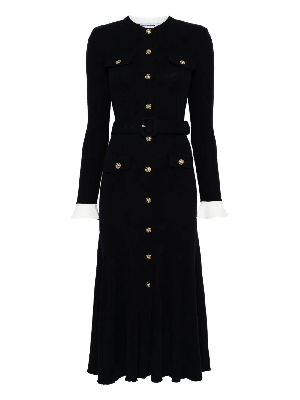 Midi dress with button details and ribbed knit pattern