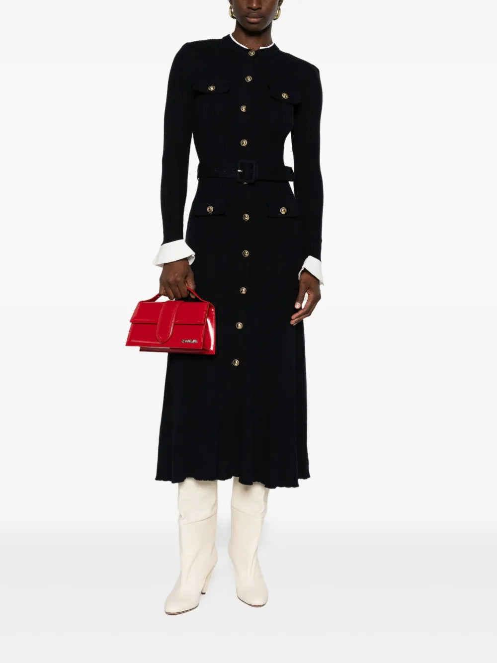 Midi dress with button details and ribbed knit pattern