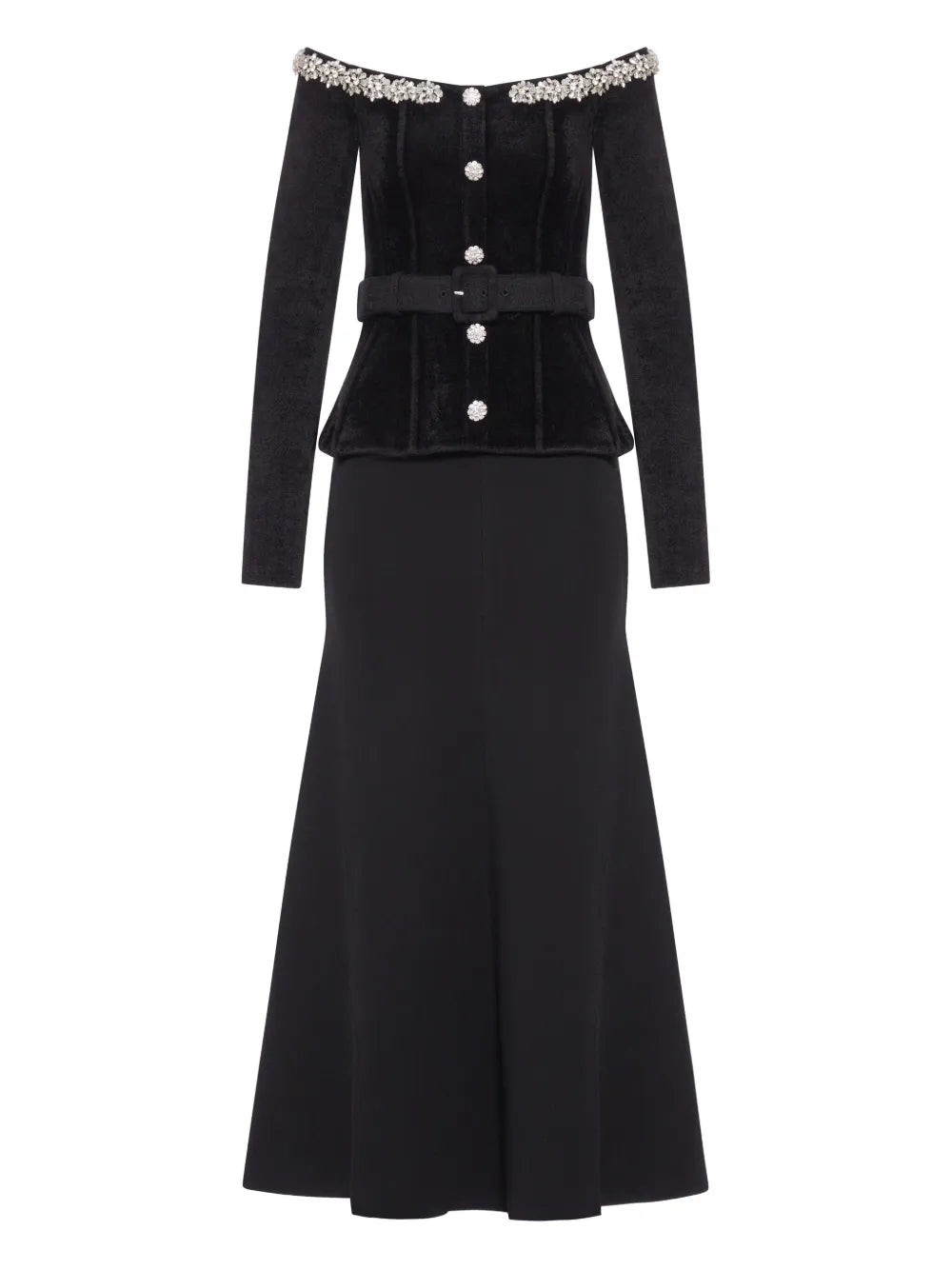 Kristallverziertes Maxikleid aus Chenille mit Gürtel