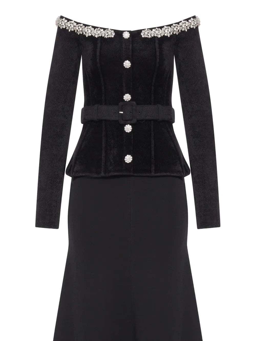 Crystal embellished belted chenille maxi dress