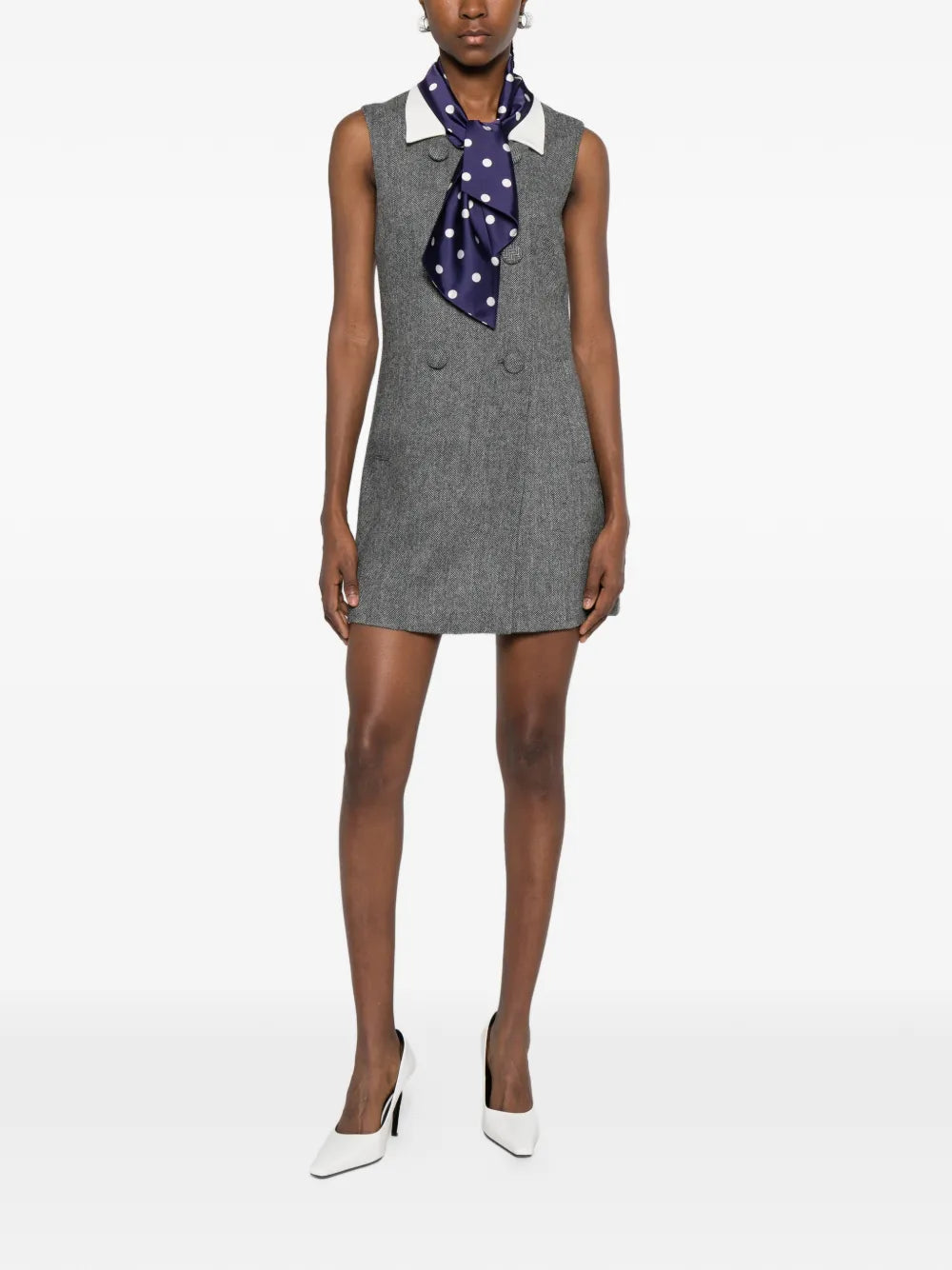 GREY HERRINGBONE SCARF DETAIL MINI DRESS