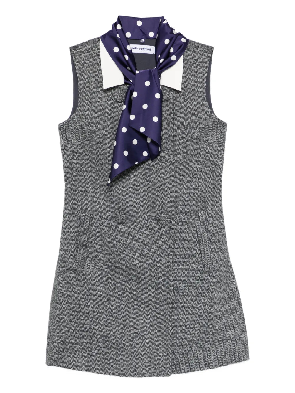 GREY HERRINGBONE SCARF DETAIL MINI DRESS