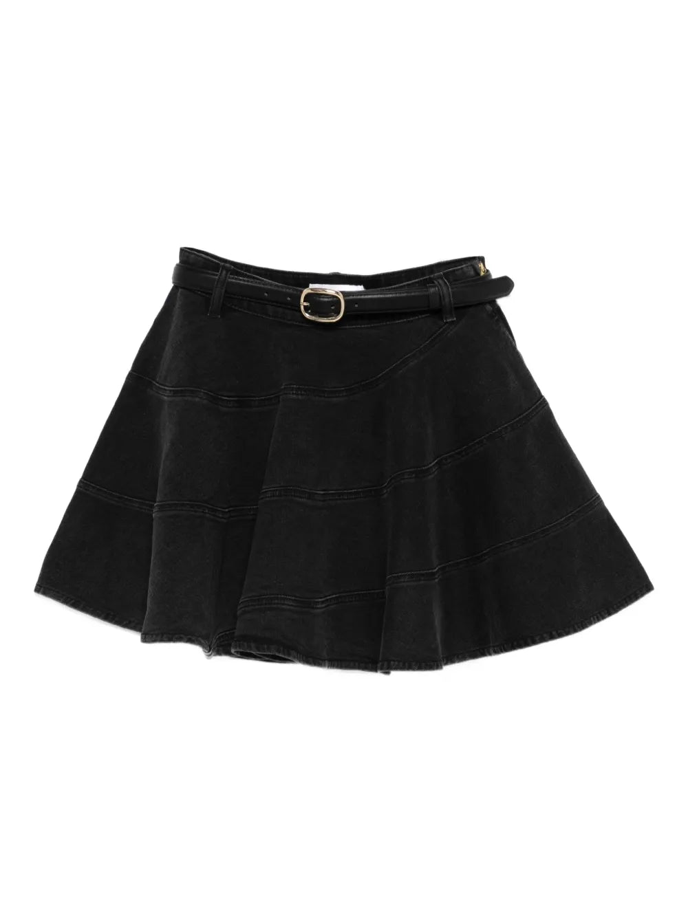 BLACK FLARED DENIM MINI SKIRT
