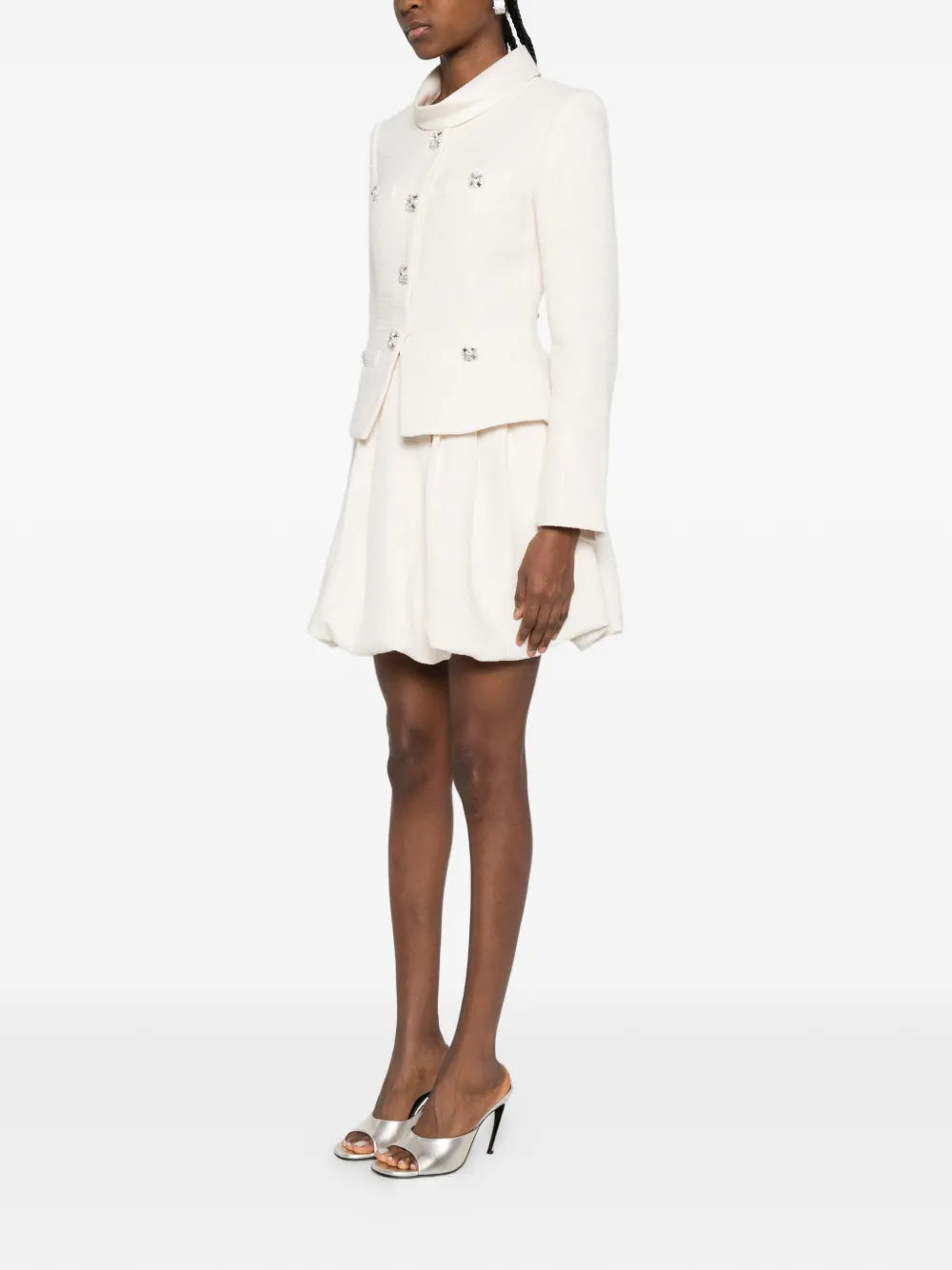 Bouclé mini dress with collar