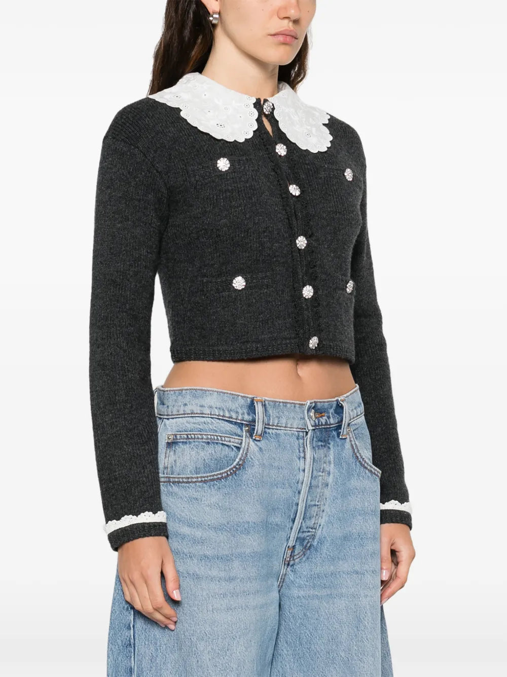 Cardigan mit Spitzenkragen